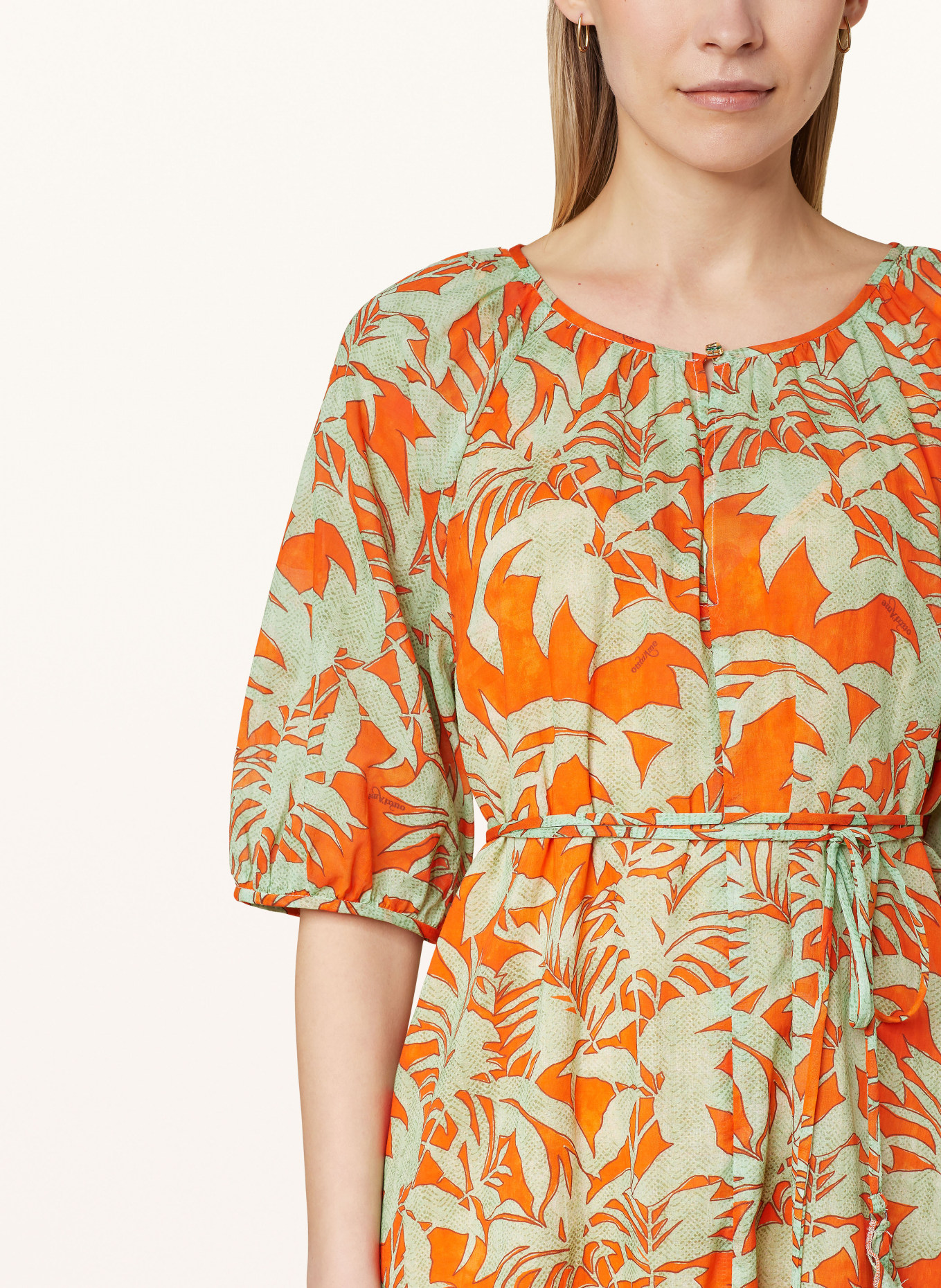 ottod'ame Dress with 3/4 sleeves, Color: ORANGE/ LIGHT GREEN (Image 4)