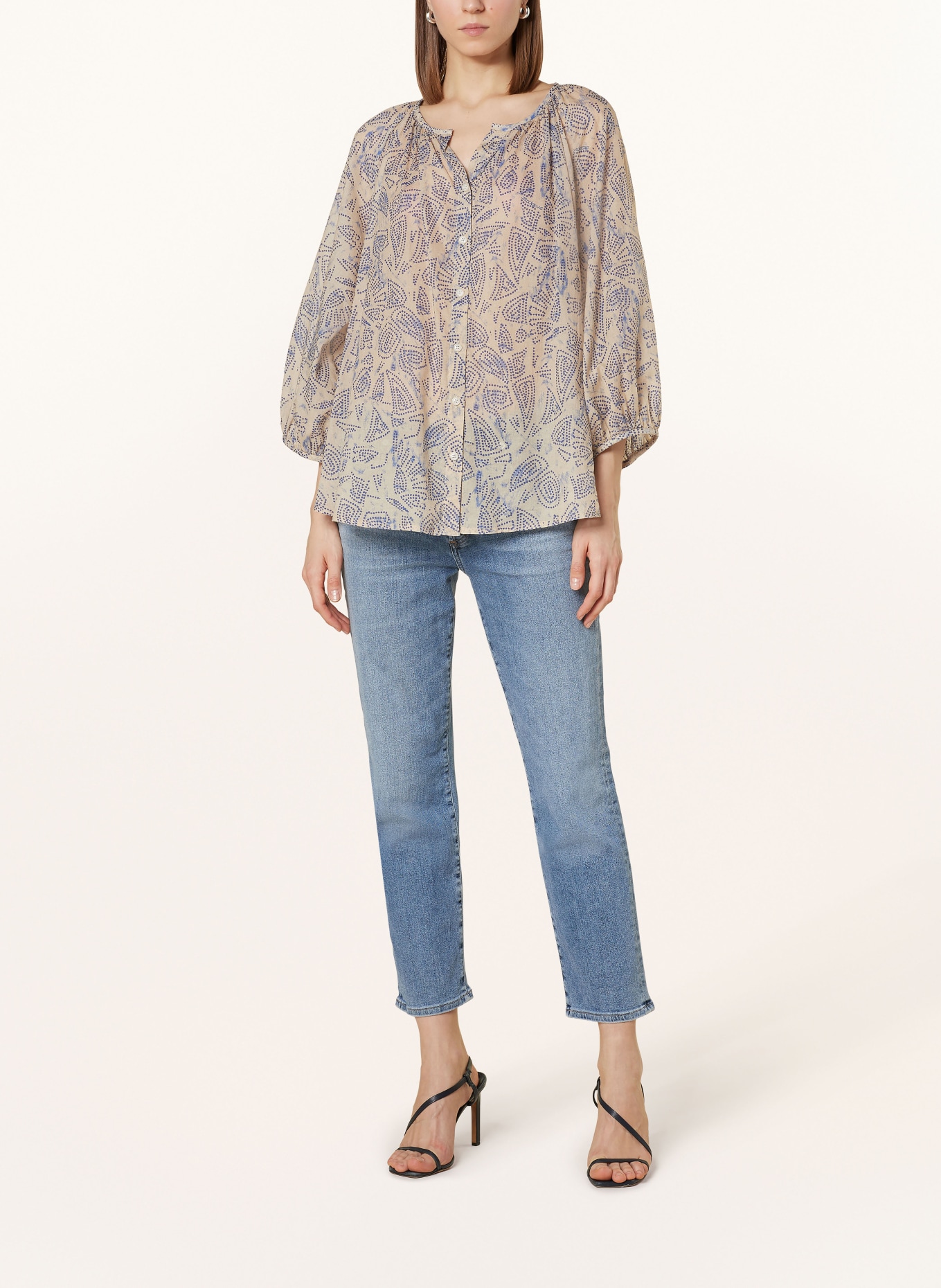 ottod'ame Blouse with 3/4 sleeves, Color: BEIGE/ BLUE (Image 2)