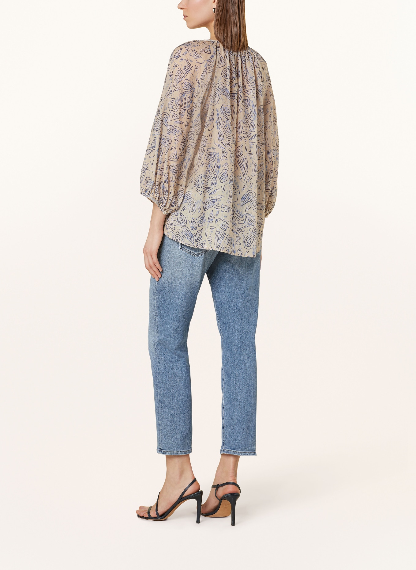 ottod'ame Blouse with 3/4 sleeves, Color: BEIGE/ BLUE (Image 3)