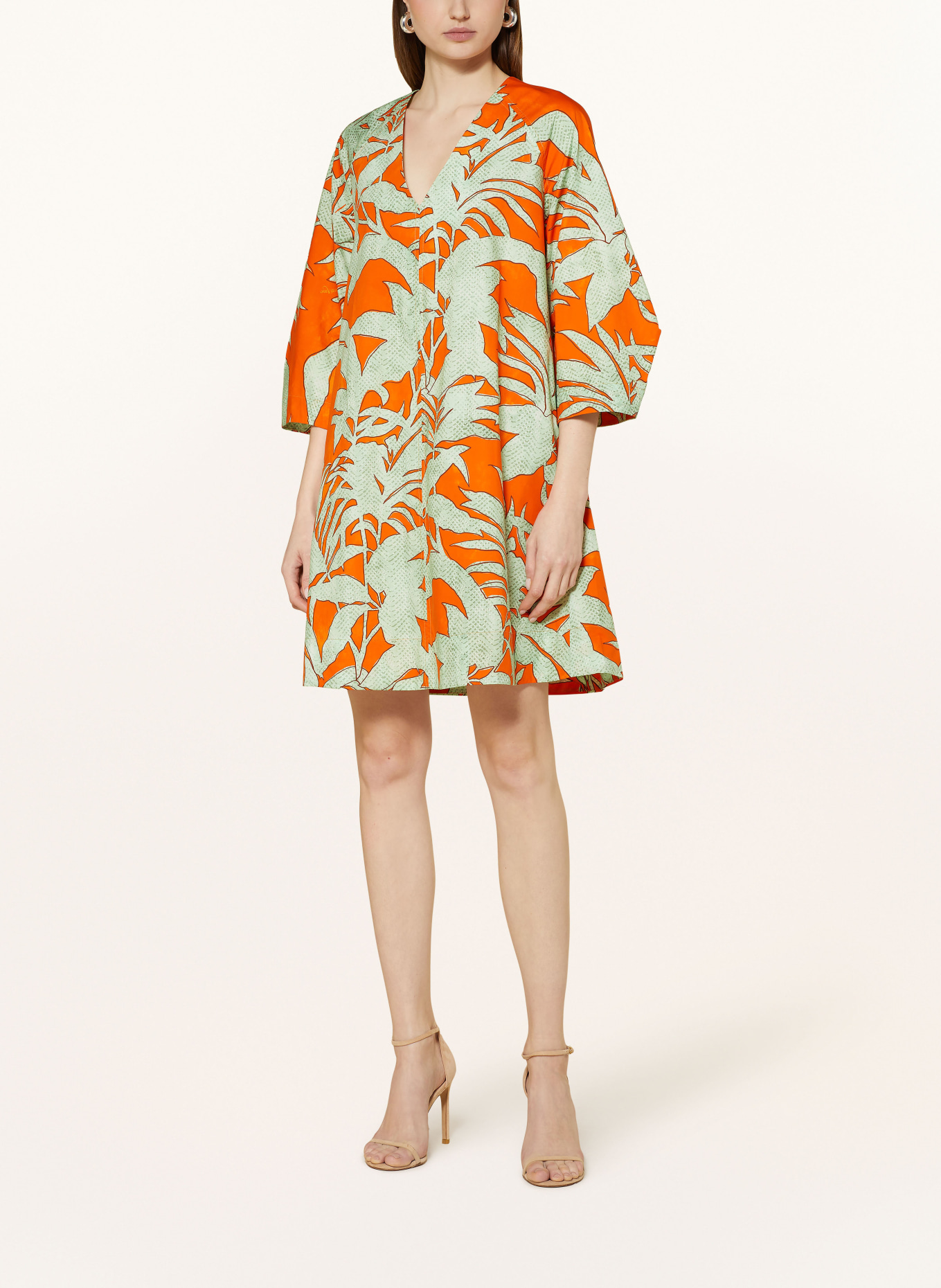 ottod'ame Dress with 3/4 sleeves, Color: ORANGE/ LIGHT GREEN (Image 2)