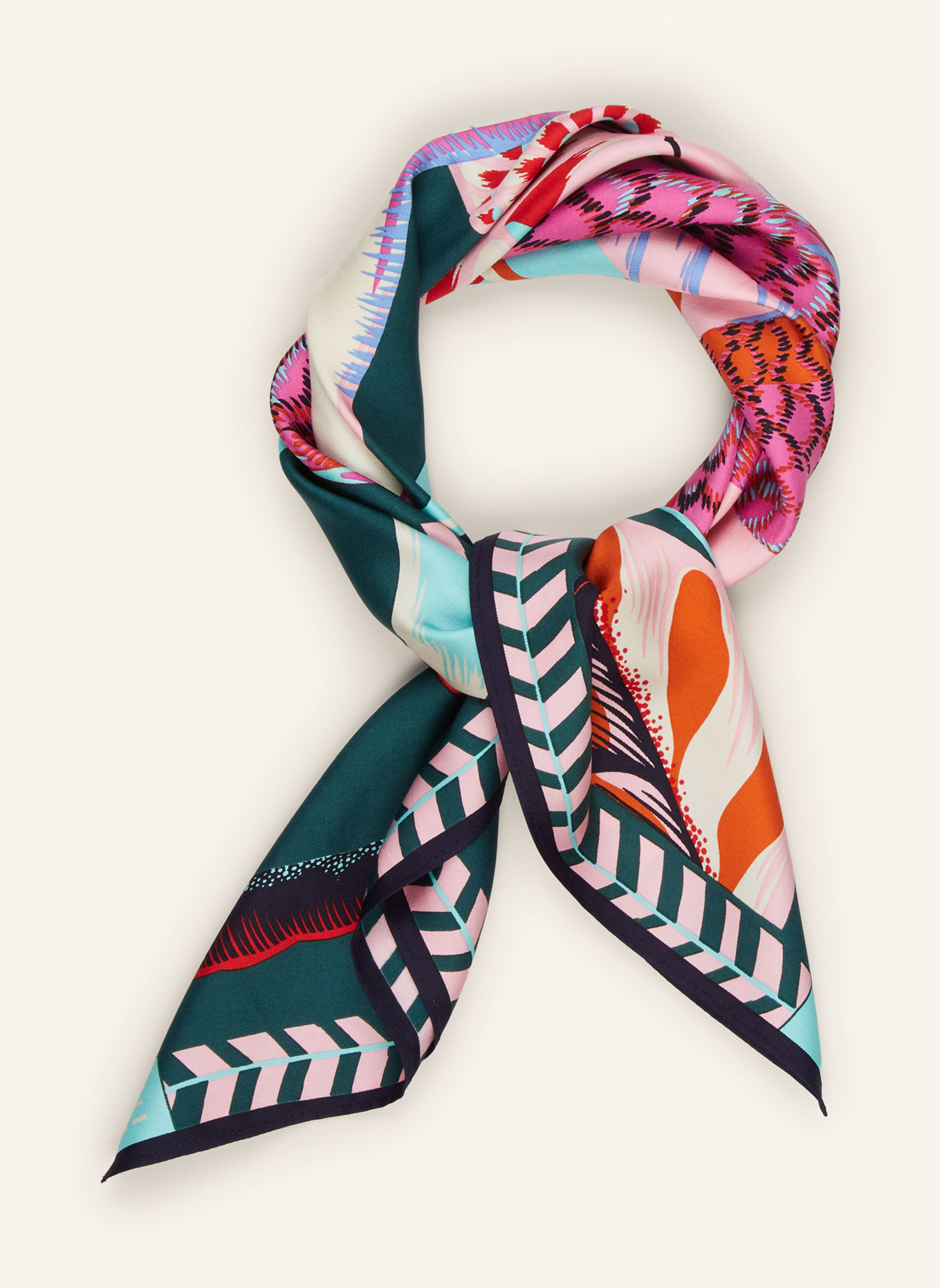 INOUI EDITIONS Silk scarf TUCAN, Color: DARK GREEN/ PINK/ TURQUOISE (Image 2)