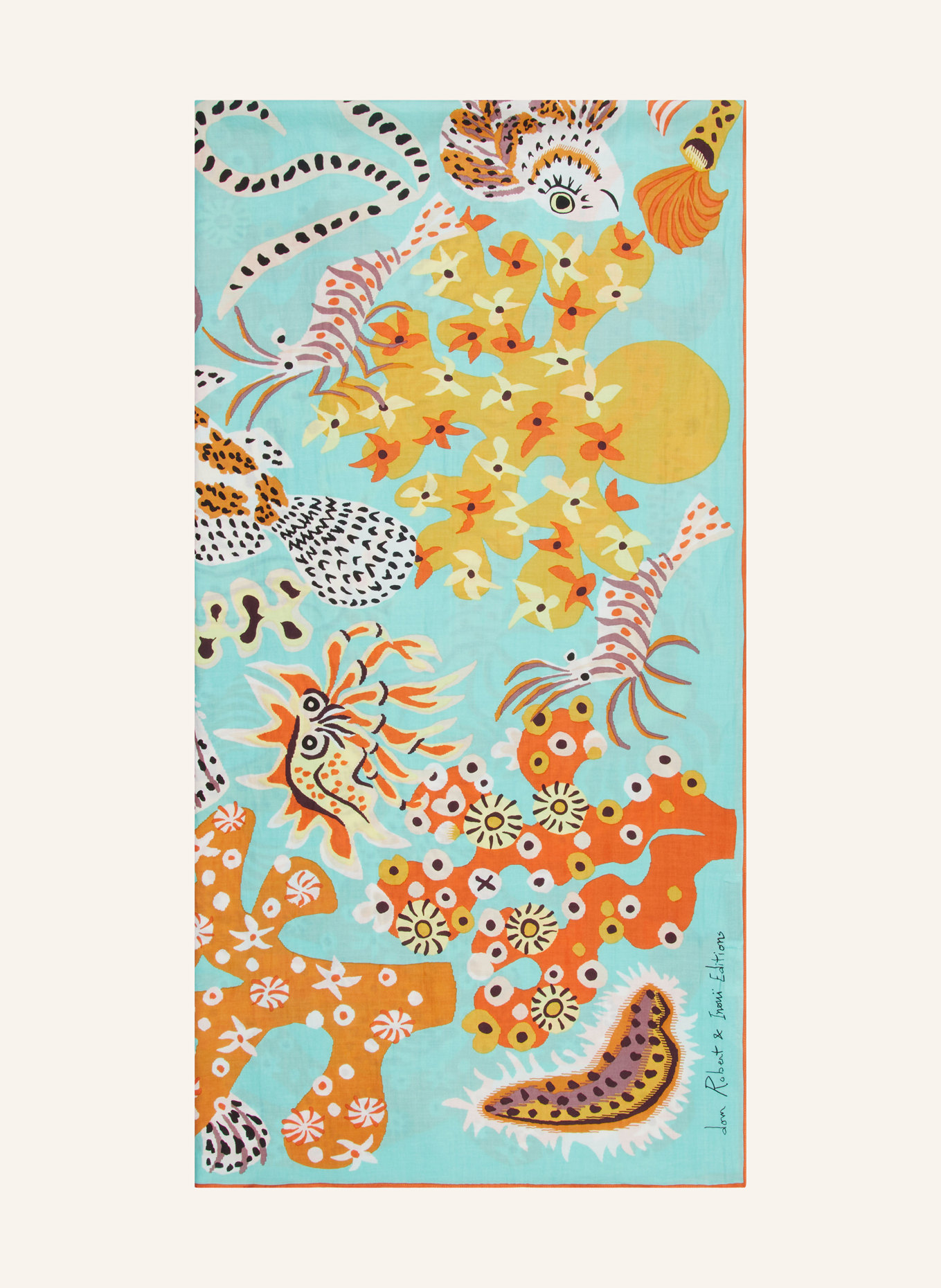 INOUI EDITIONS Scarf JARDIN DE SIRENES with silk, Color: ORANGE/ MINT/ BROWN (Image 1)