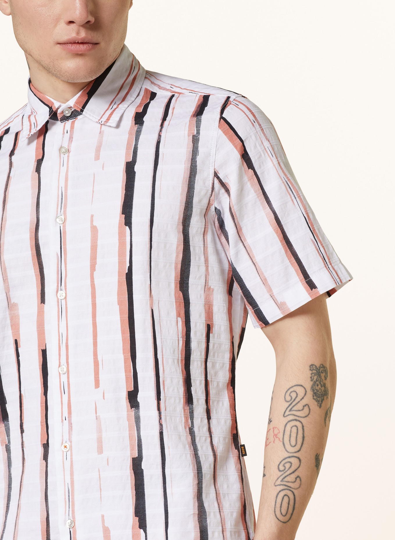 BOSS Short sleeve shirt RASH_2 regular fit, Color: WHITE/ LIGHT RED/ BLACK (Image 4)