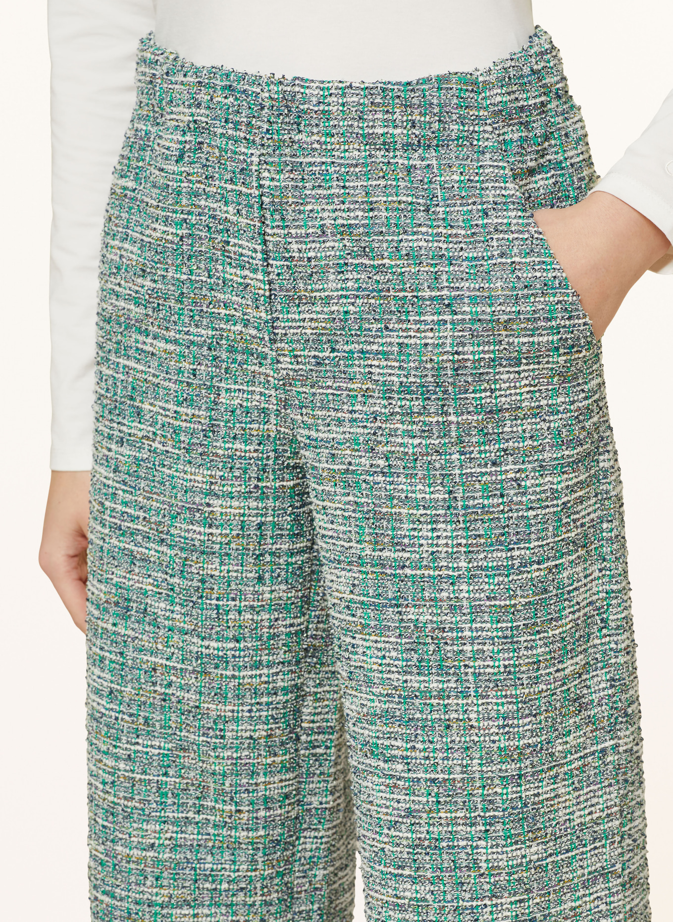 BETTY&CO Bouclé trousers, Color: LIGHT GREEN/ WHITE (Image 5)