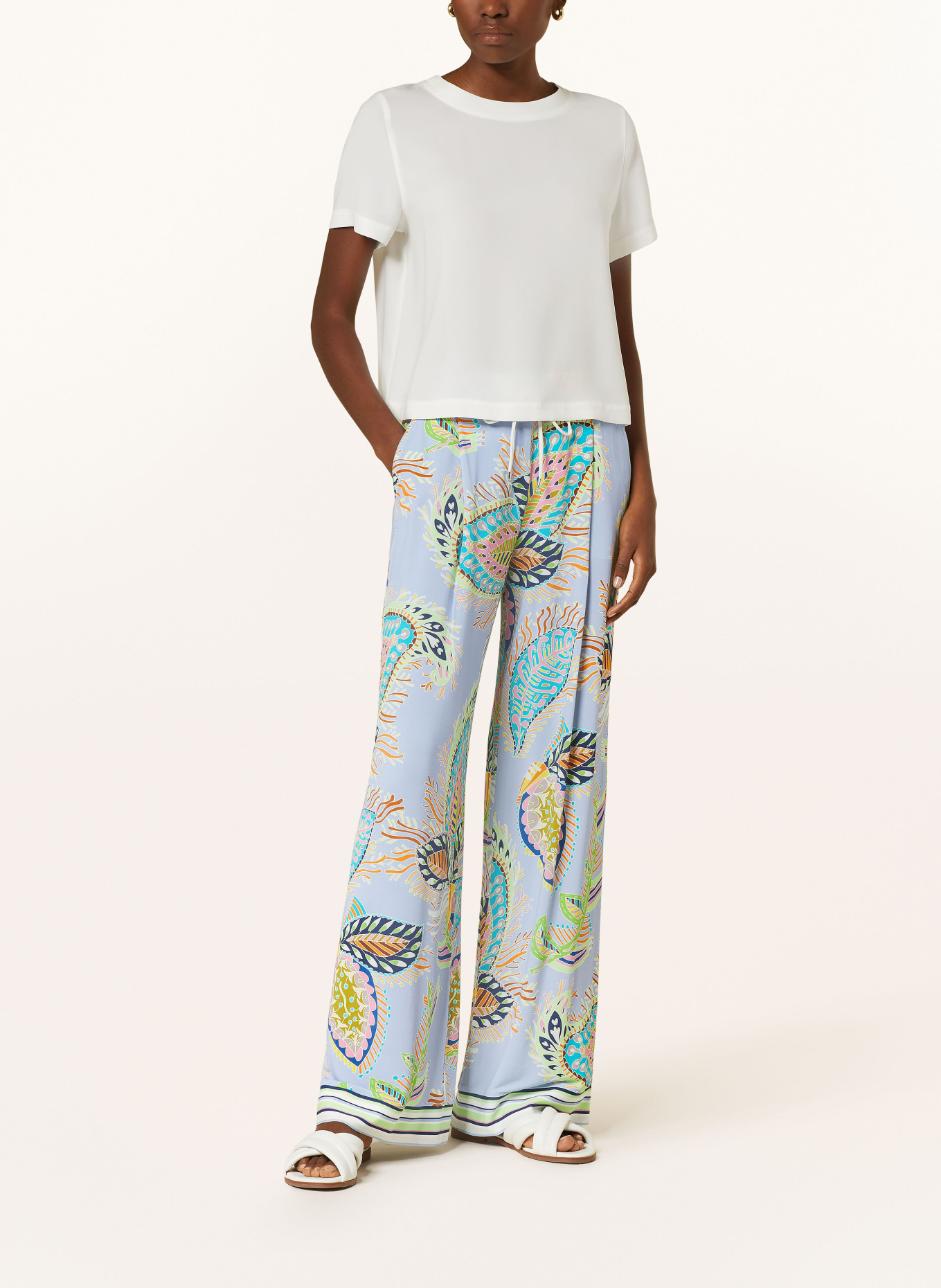 MARC CAIN Wide leg trousers WEDI in jersey, Color: 321 deep summer sky (Image 2)
