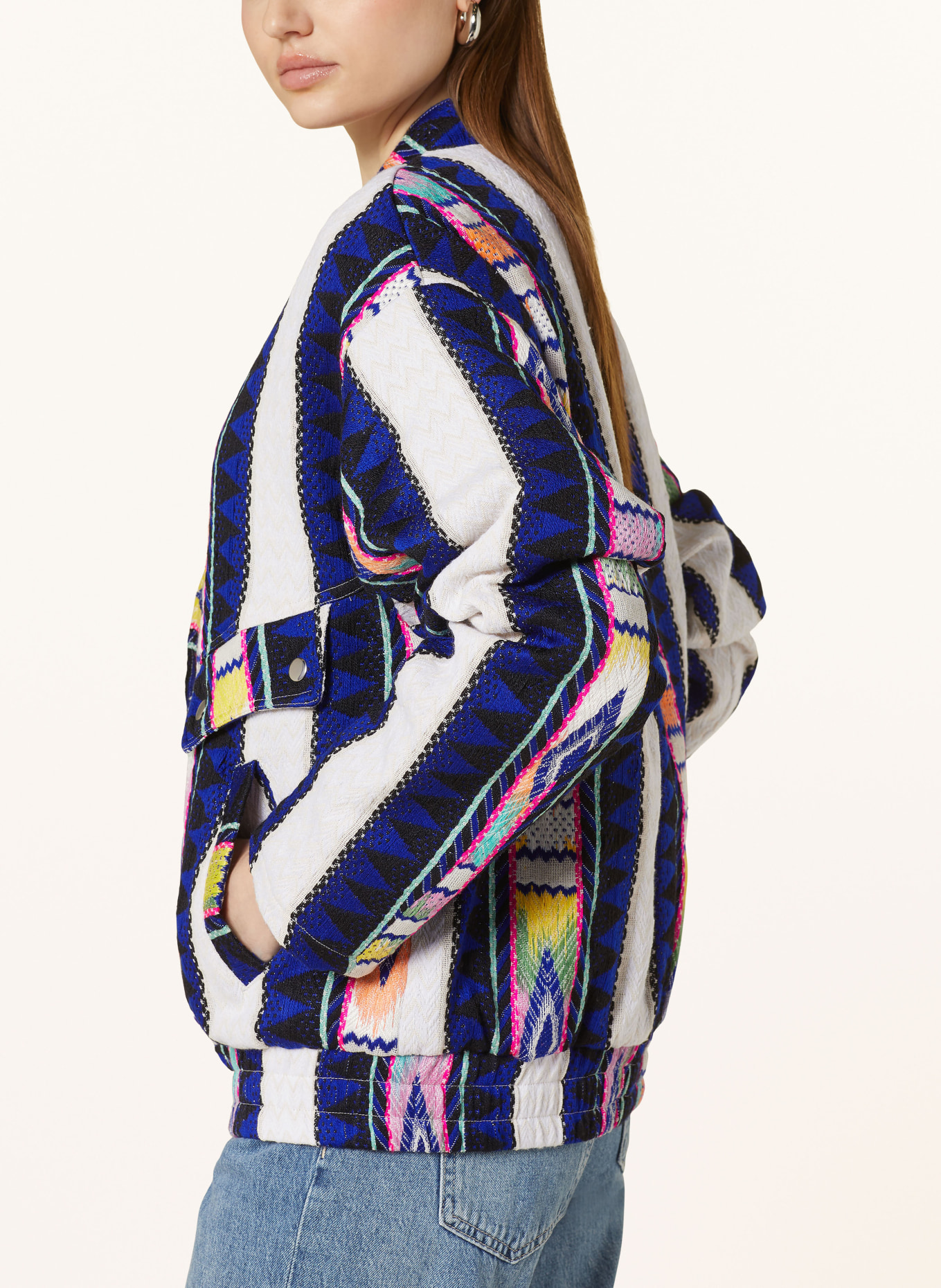 lollys laundry Bomber jacket HAWAIILL, Color: CREAM/ WHITE/ DARK BLUE (Image 4)