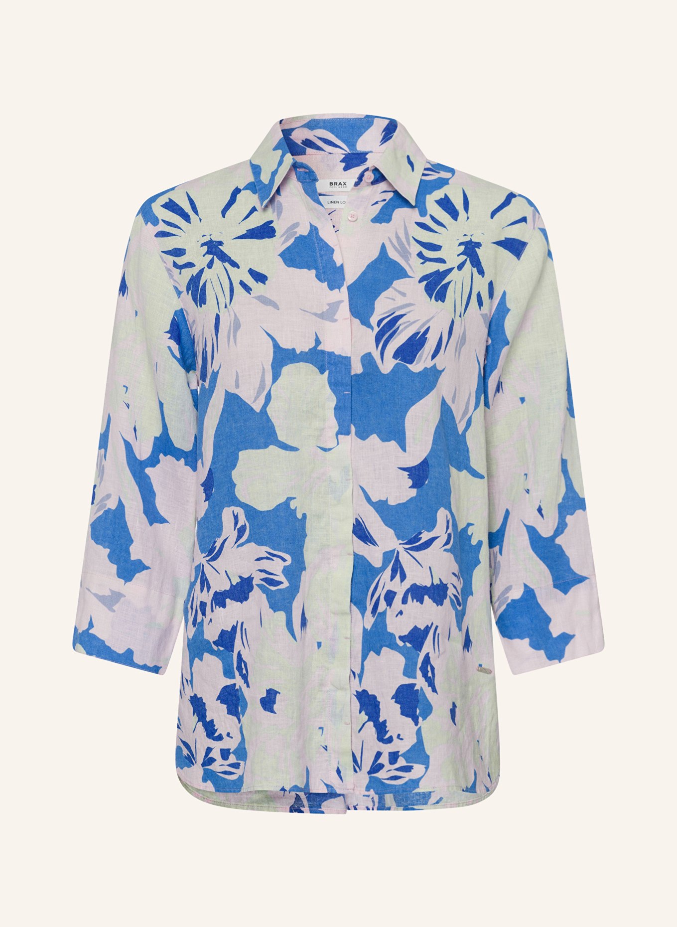 BRAX Shirt blouse VICKI in linen with 3/4 sleeves, Color: LIGHT PINK/ LIGHT GREEN/ BLUE (Image 1)