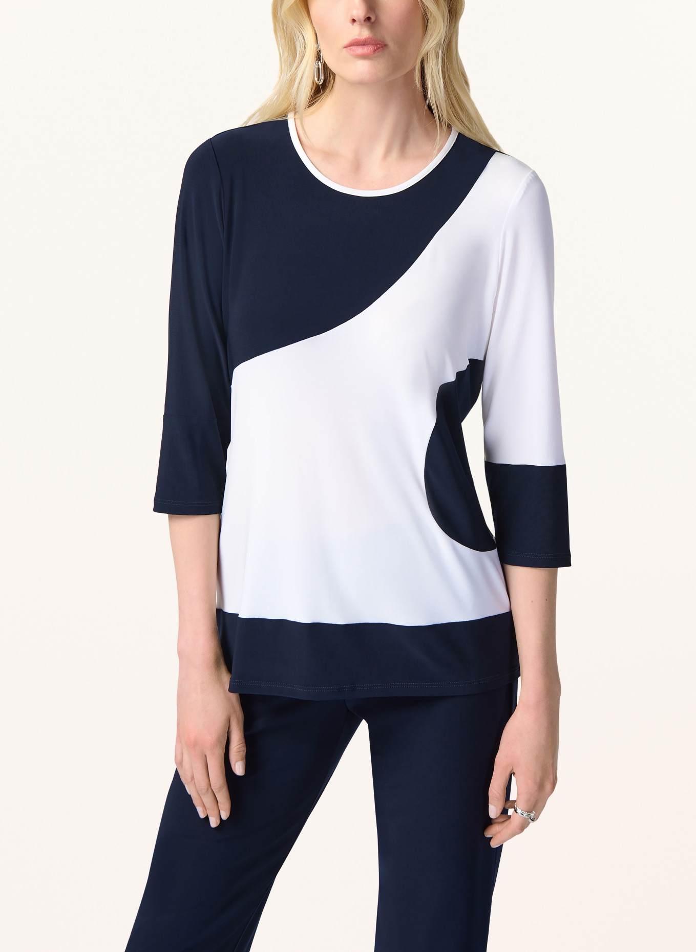 Joseph Ribkoff Shirt with 3/4 sleeves, Color: DARK BLUE/ WHITE (Image 4)