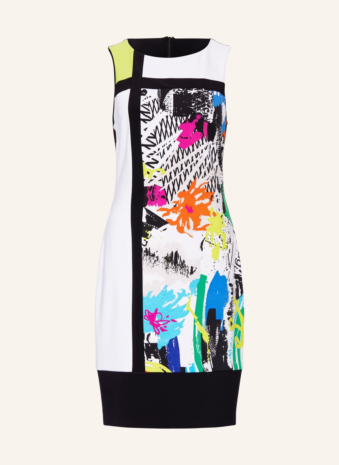 Joseph Ribkoff Sheath dress, Color: WHITE/ BLACK/ NEON YELLOW (Image 1)