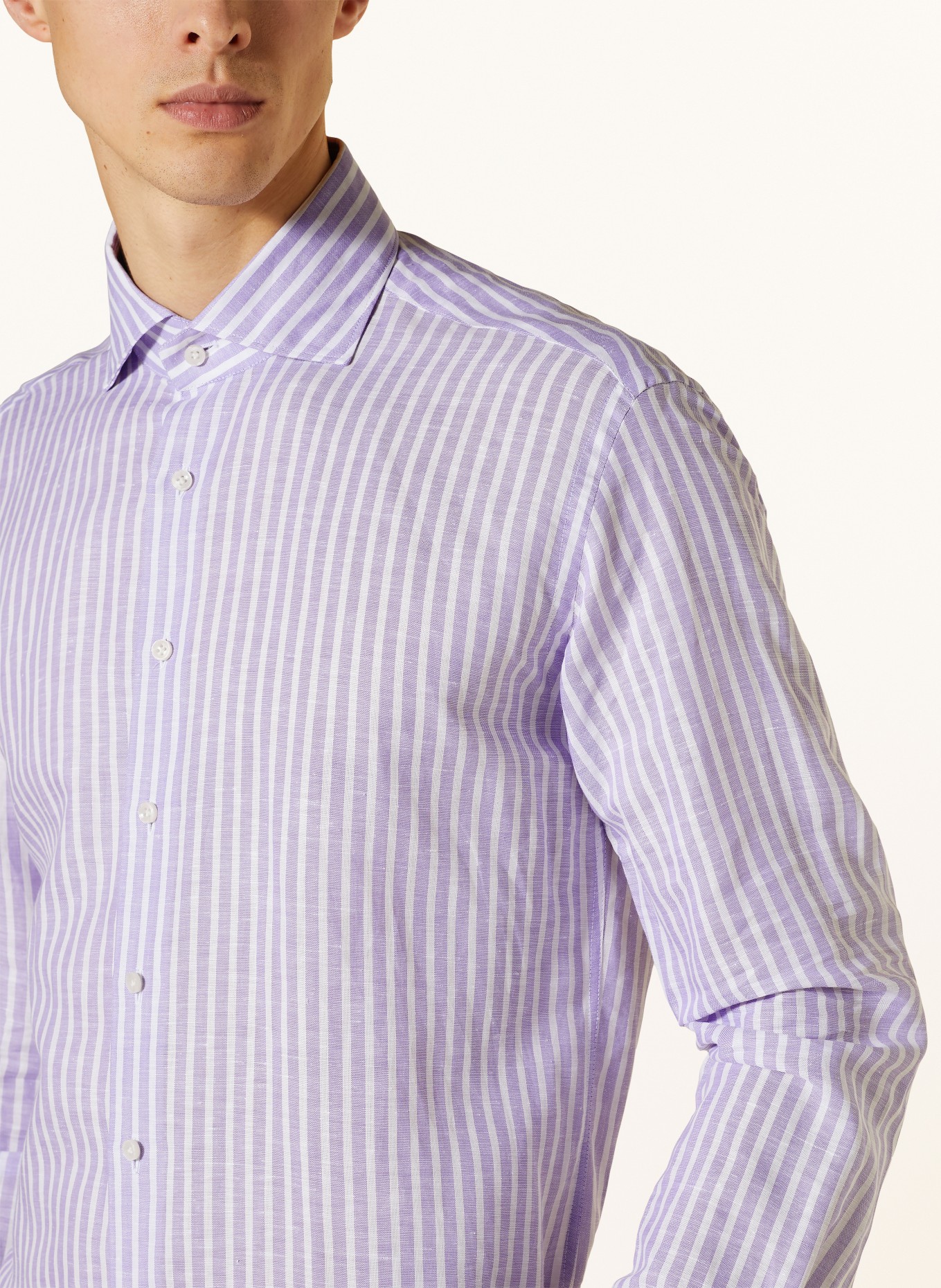 ARTIGIANO Shirt classic fit with linen, Color: LIGHT PURPLE/ WHITE (Image 4)