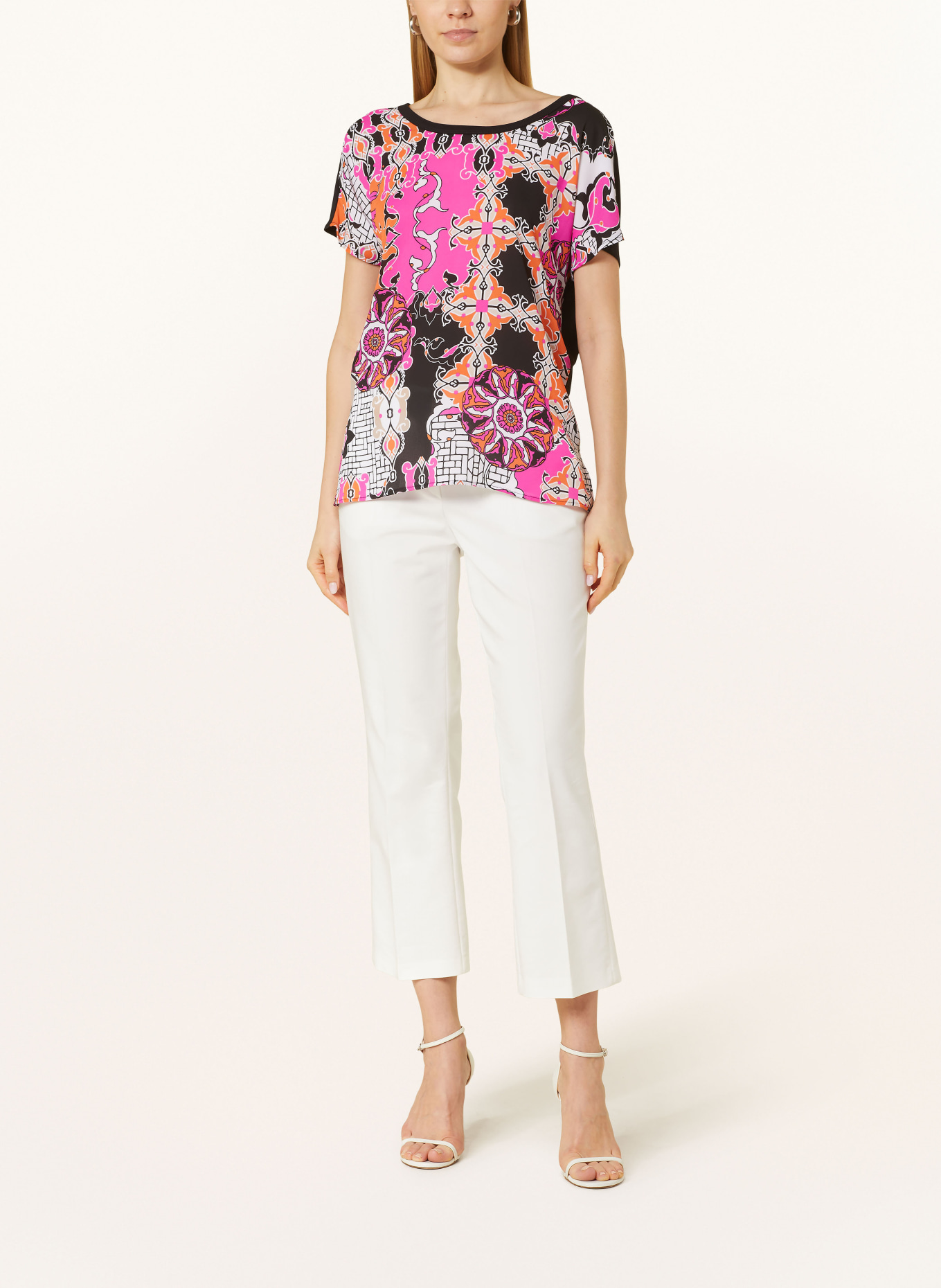 Joseph Ribkoff Shirt blouse in mixed materials, Color: PINK/ BLACK/ ORANGE (Image 2)