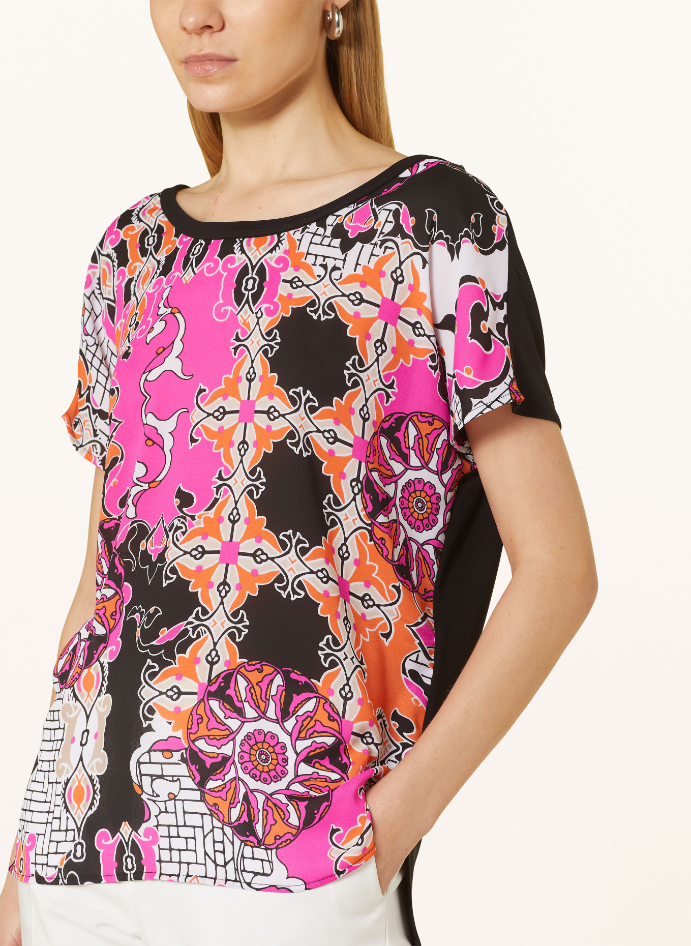 Joseph Ribkoff Shirt blouse in mixed materials, Color: PINK/ BLACK/ ORANGE (Image 4)