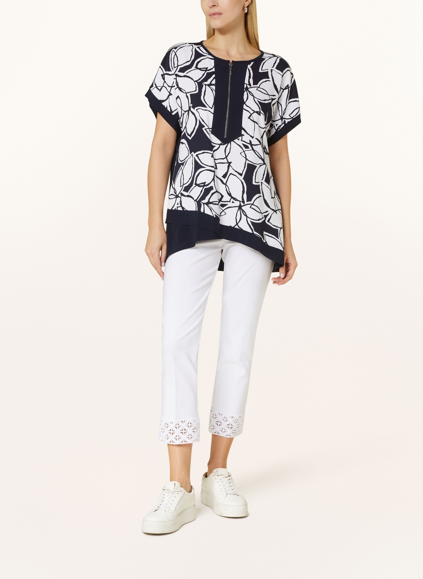 Joseph Ribkoff Shirt blouse in mixed materials, Color: WHITE/ DARK BLUE (Image 2)