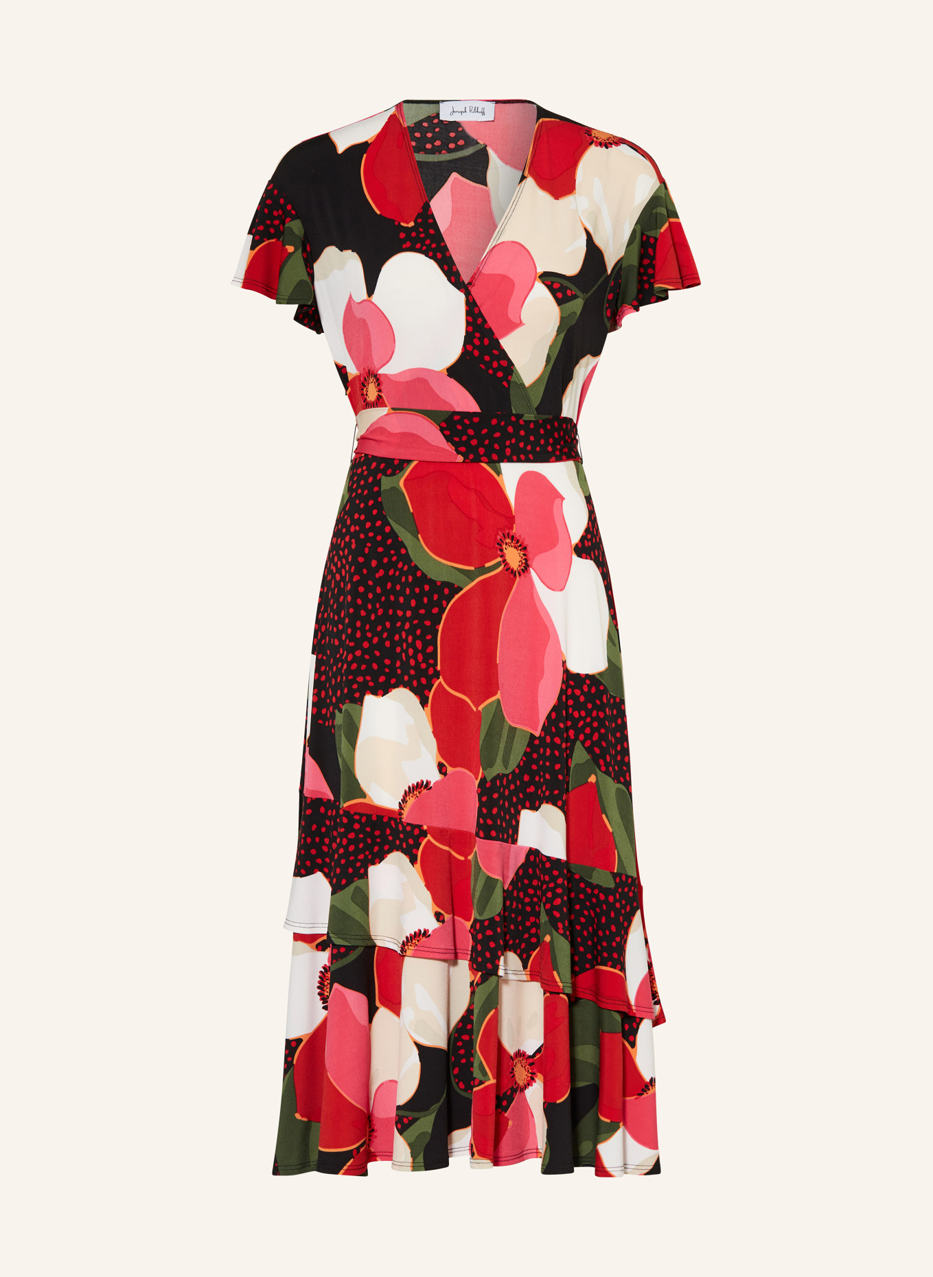 Joseph Ribkoff Sukienka w stylu kopertowym z wolantami, Kolor: CZARNY/ MOCNORÓŻOWY/ ZIELONY (Obrazek 1)