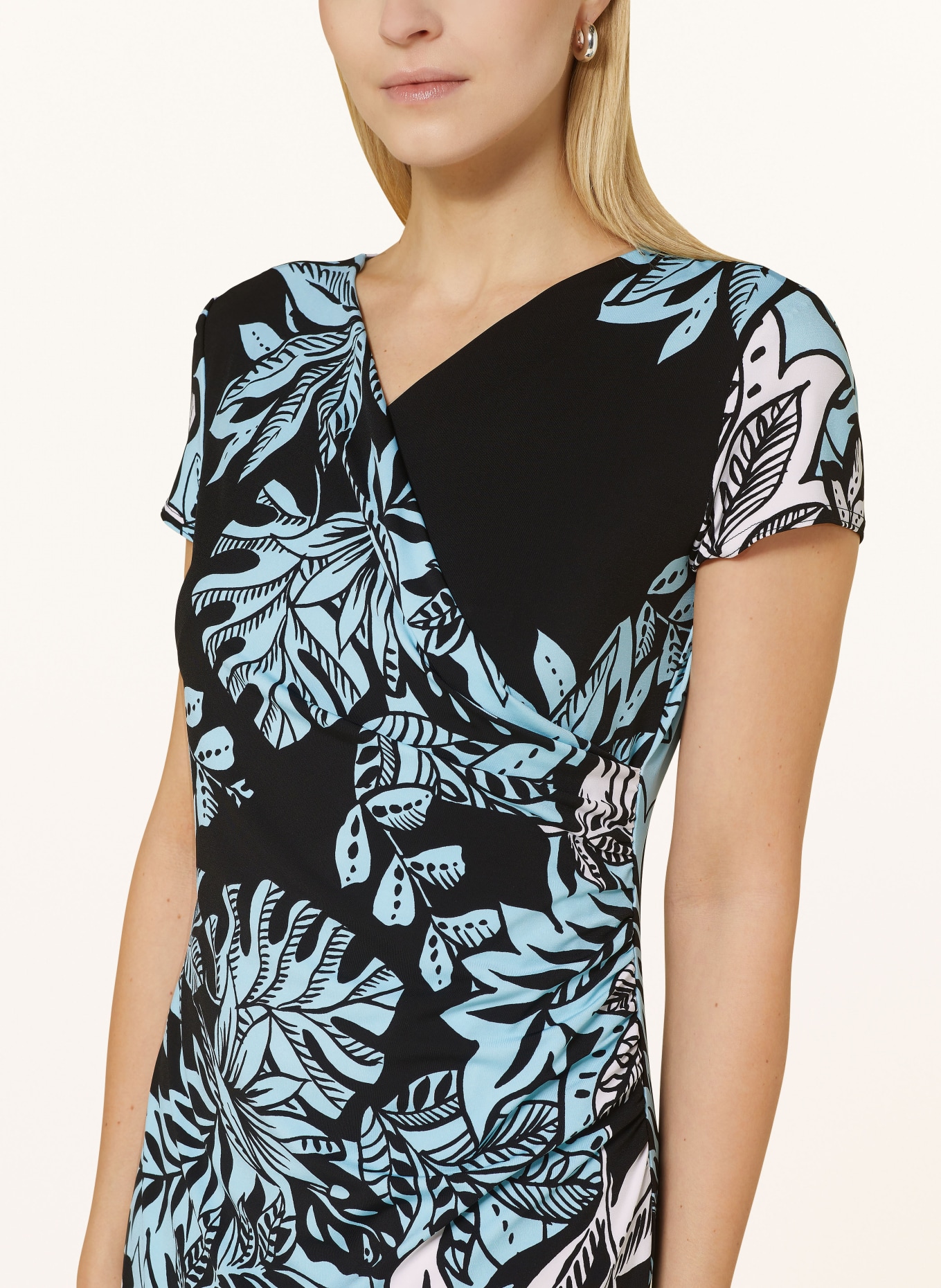 Joseph Ribkoff Jersey dress in wrap look, Color: BLACK/ TURQUOISE/ WHITE (Image 4)