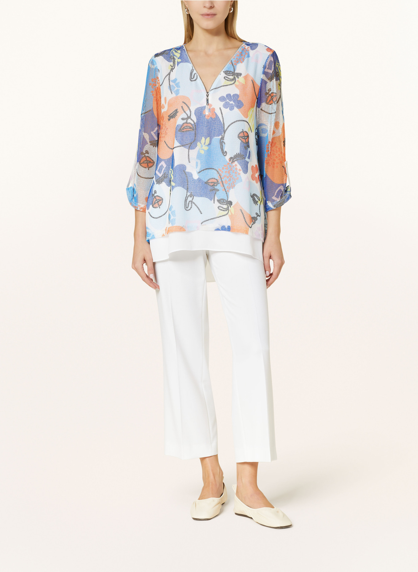 Joseph Ribkoff Shirt blouse with 3/4 sleeves, Color: BLUE/ WHITE/ ORANGE (Image 2)