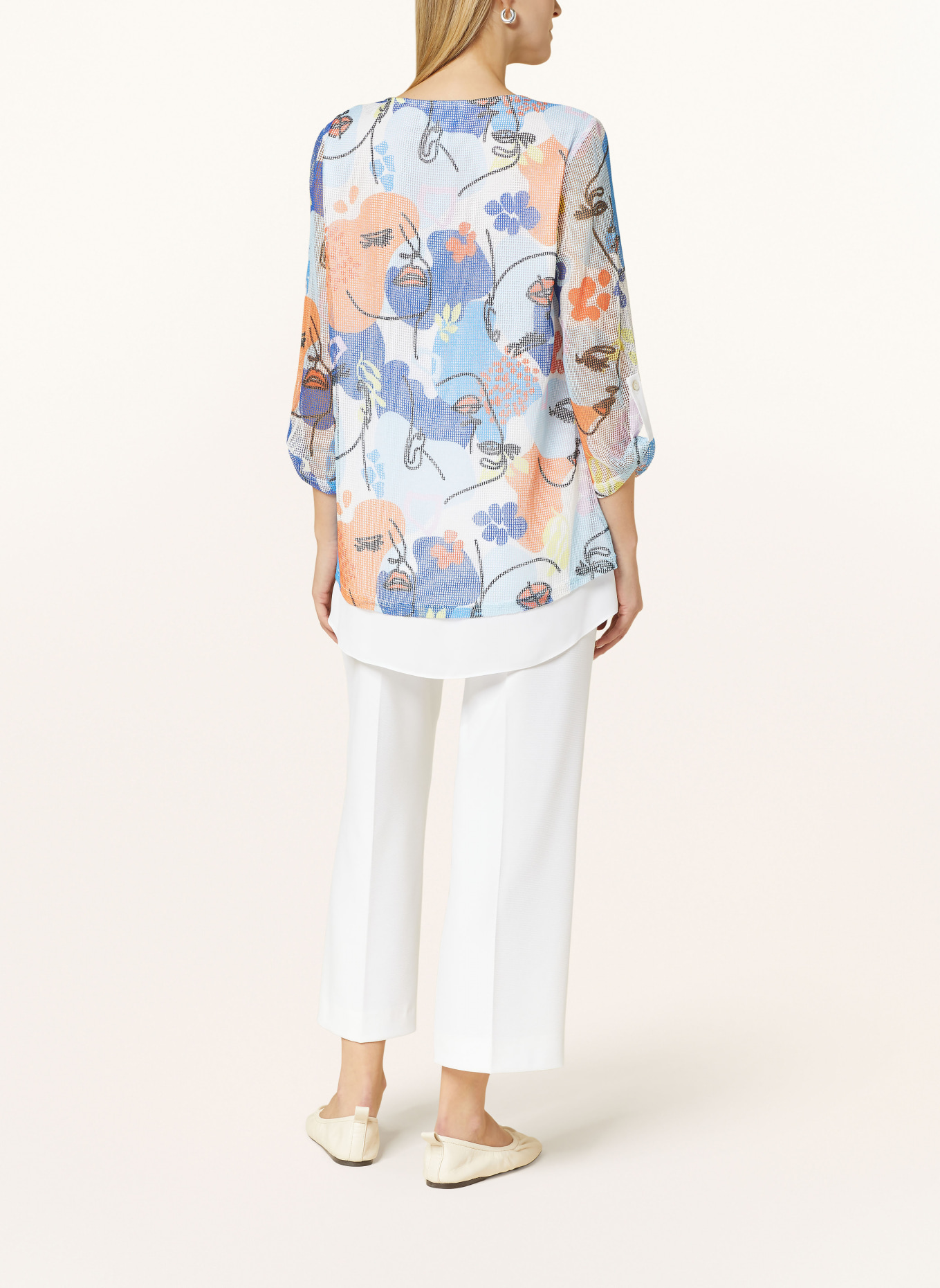 Joseph Ribkoff Shirt blouse with 3/4 sleeves, Color: BLUE/ WHITE/ ORANGE (Image 3)