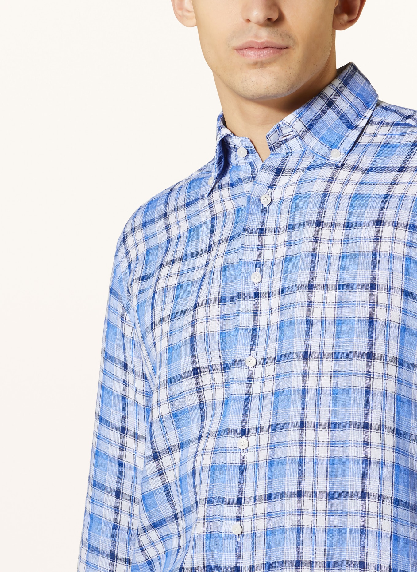 ARTIGIANO Linen shirt classic fit, Color: LIGHT BLUE/ DARK BLUE/ WHITE (Image 4)