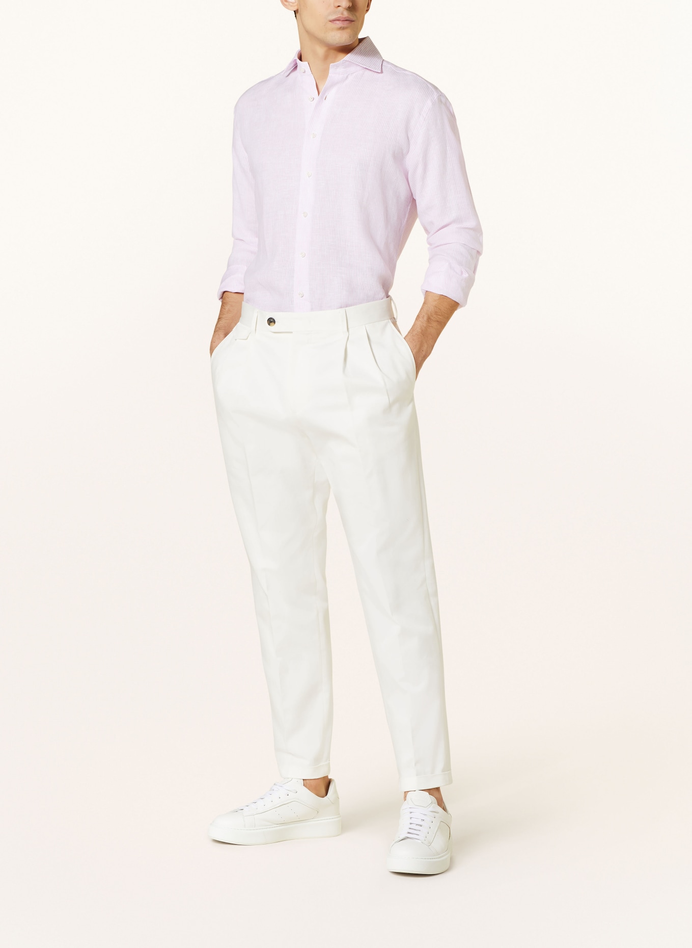 ARTIGIANO Linen shirt classic fit, Color: LIGHT PINK/ WHITE (Image 2)