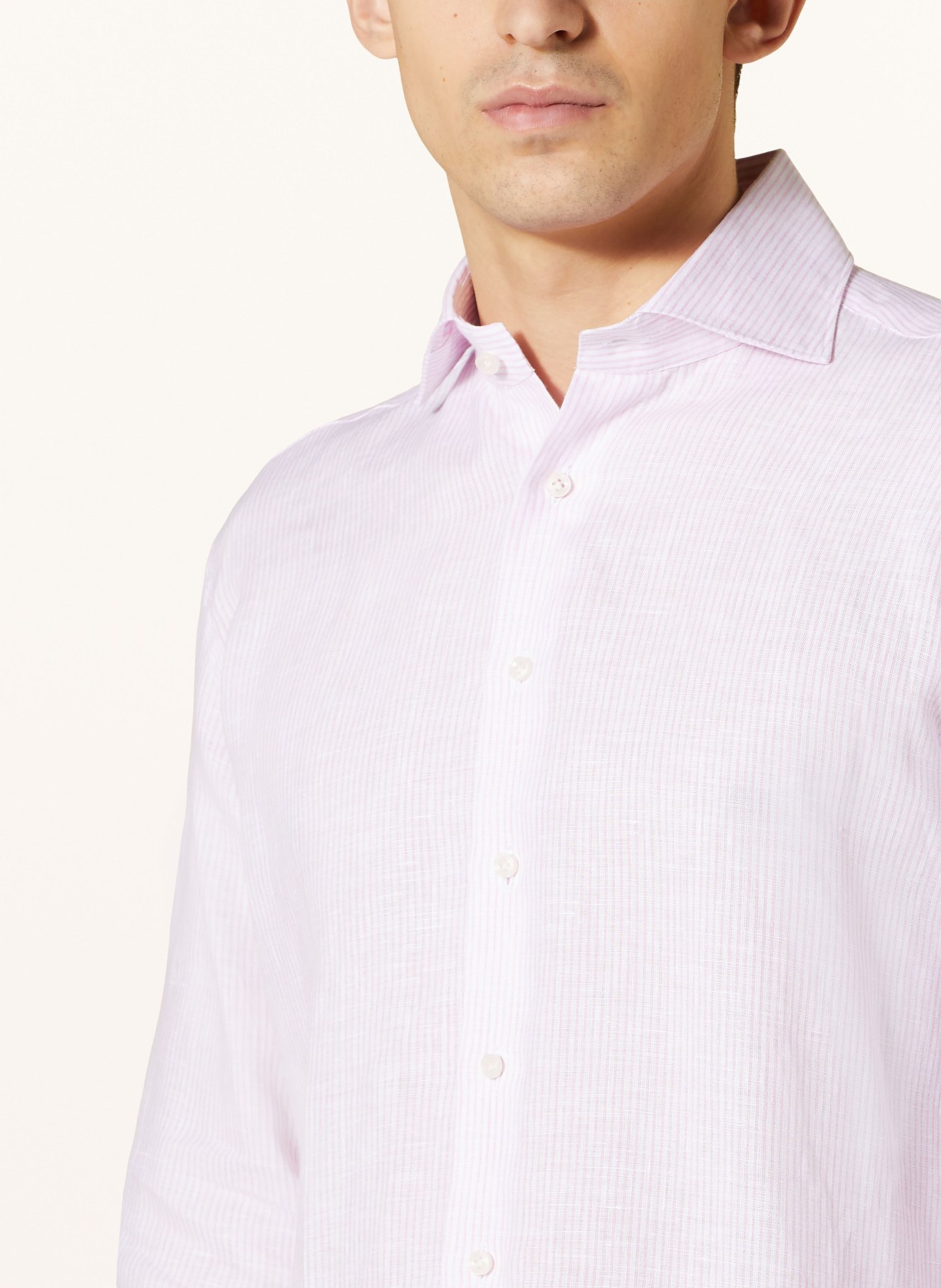 ARTIGIANO Linen shirt classic fit, Color: LIGHT PINK/ WHITE (Image 4)