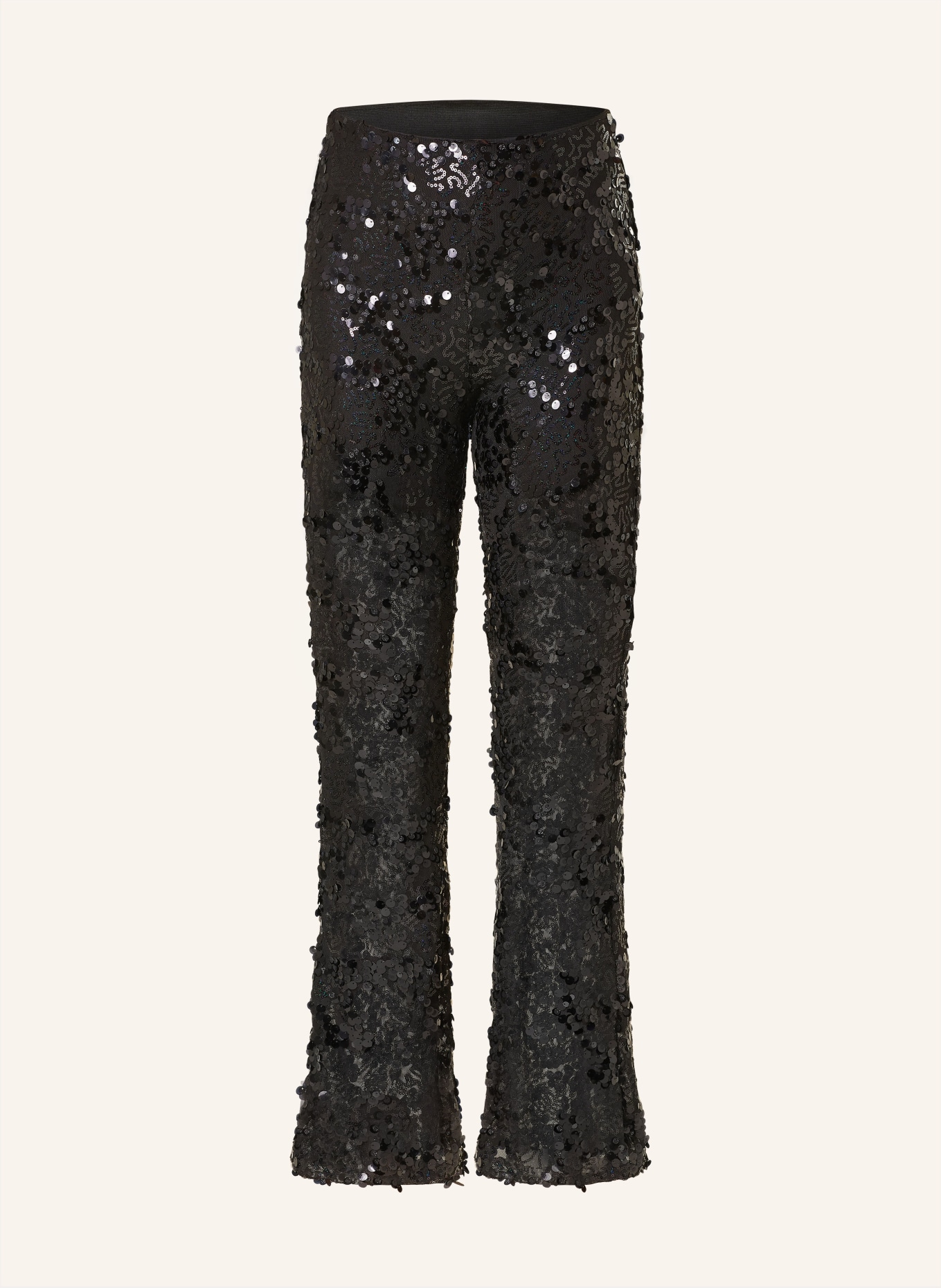 miss goodlife Bootcut trousers made of mesh with sequins, Color: BLACK (Image 1)