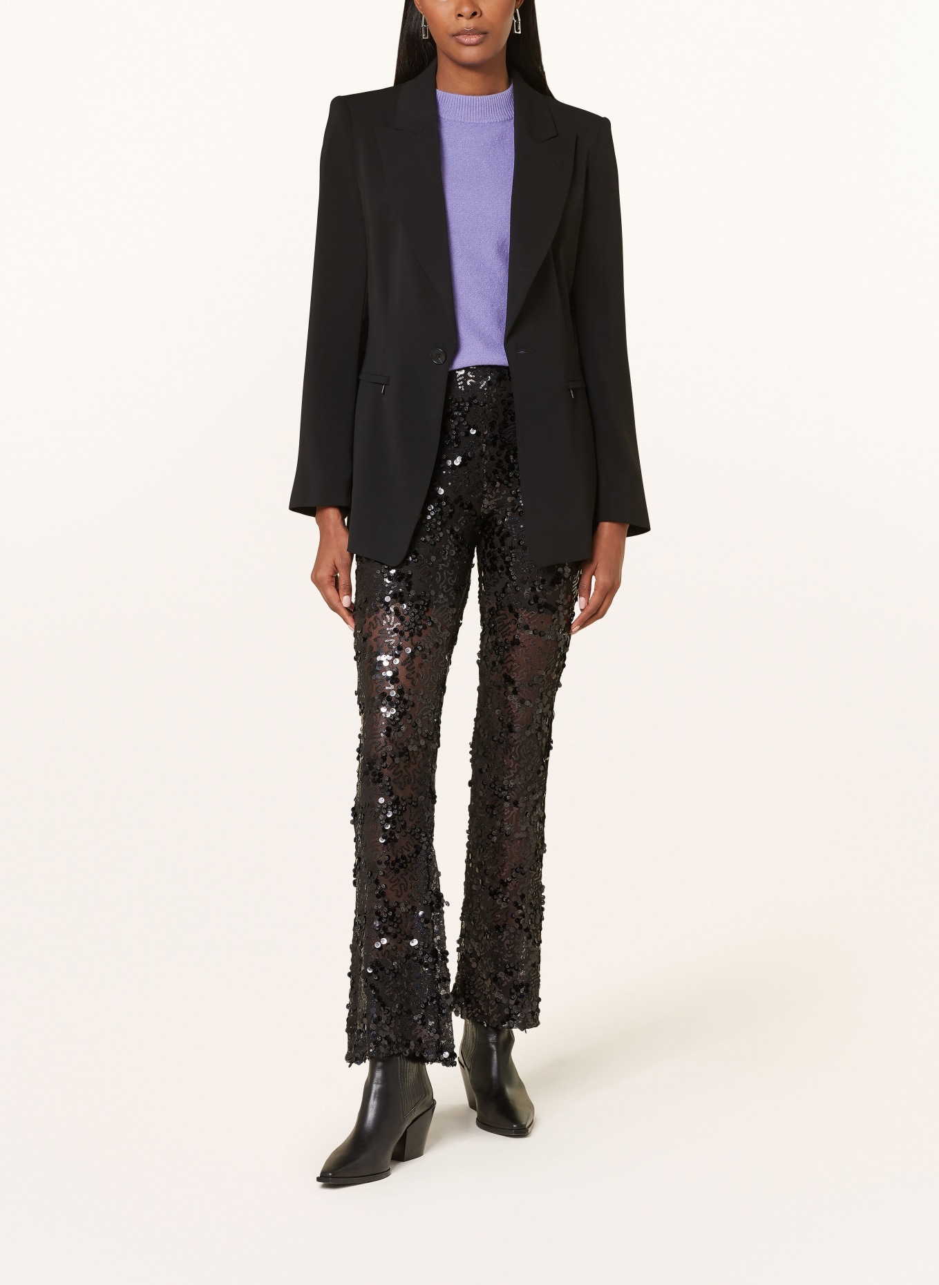 miss goodlife Bootcut trousers made of mesh with sequins, Color: BLACK (Image 2)