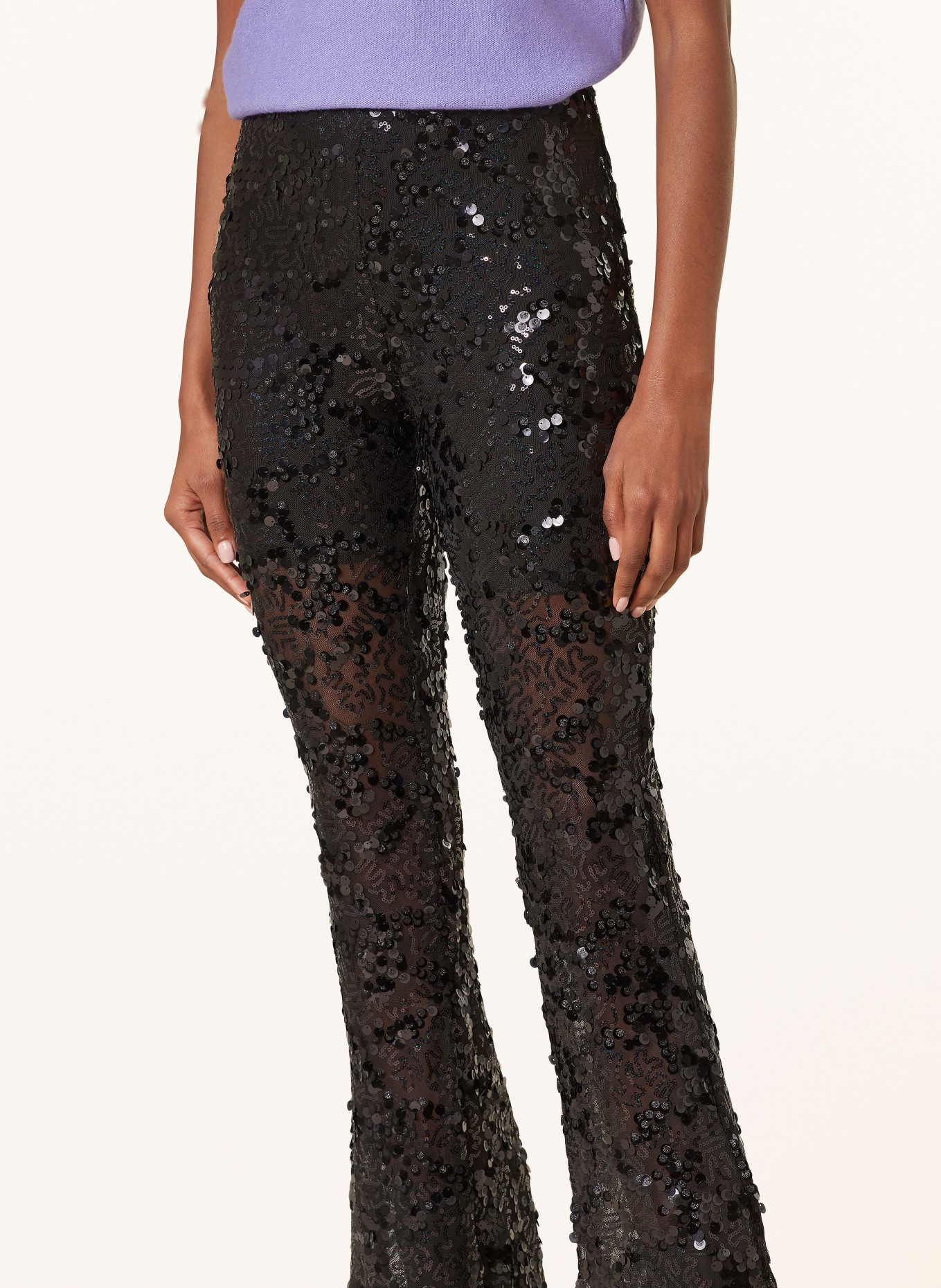 miss goodlife Bootcut trousers made of mesh with sequins, Color: BLACK (Image 5)