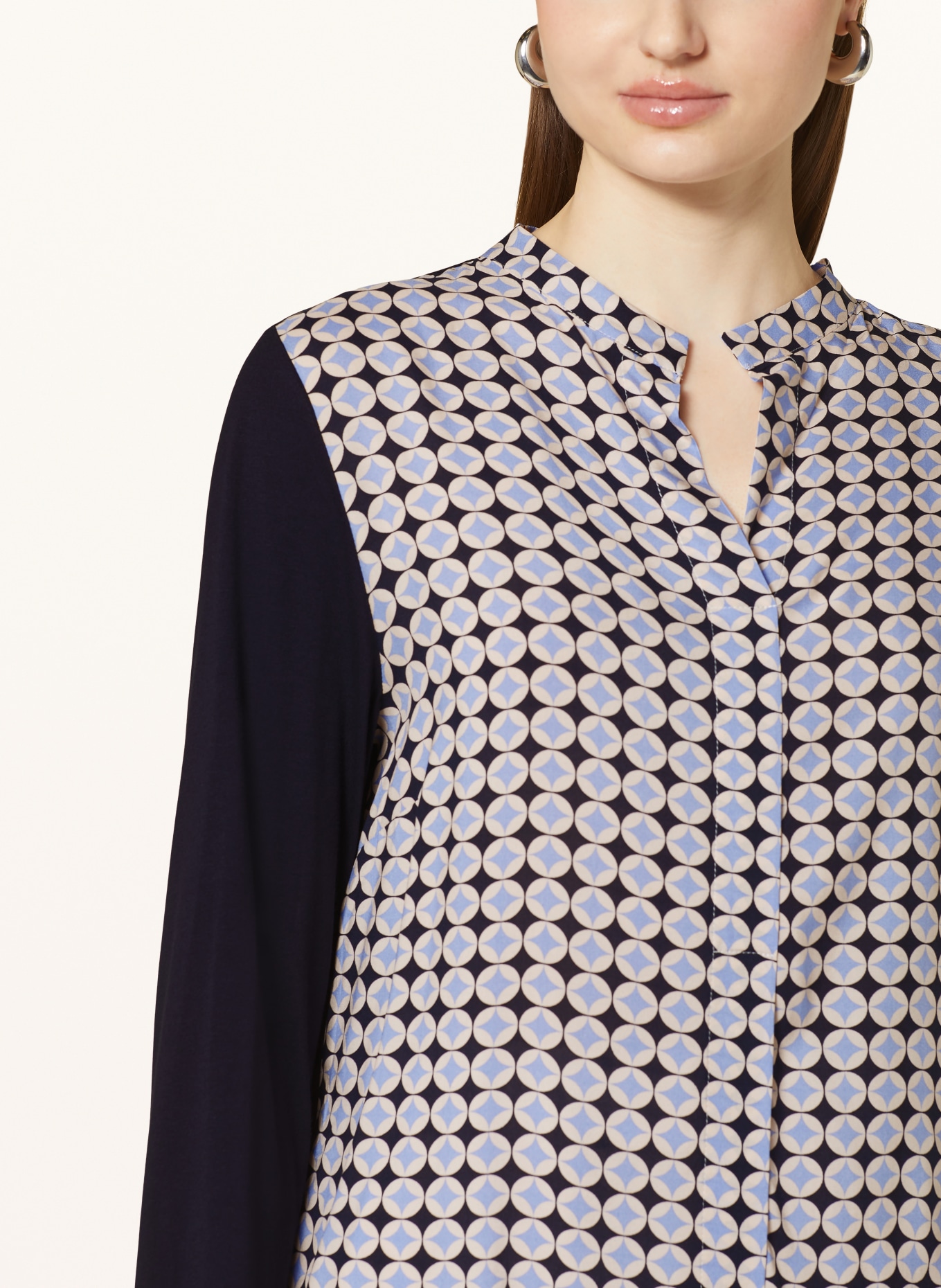 ELENA MIRO Shirt blouse in mixed materials, Color: DARK BLUE/ LIGHT BLUE/ LIGHT ORANGE (Image 4)