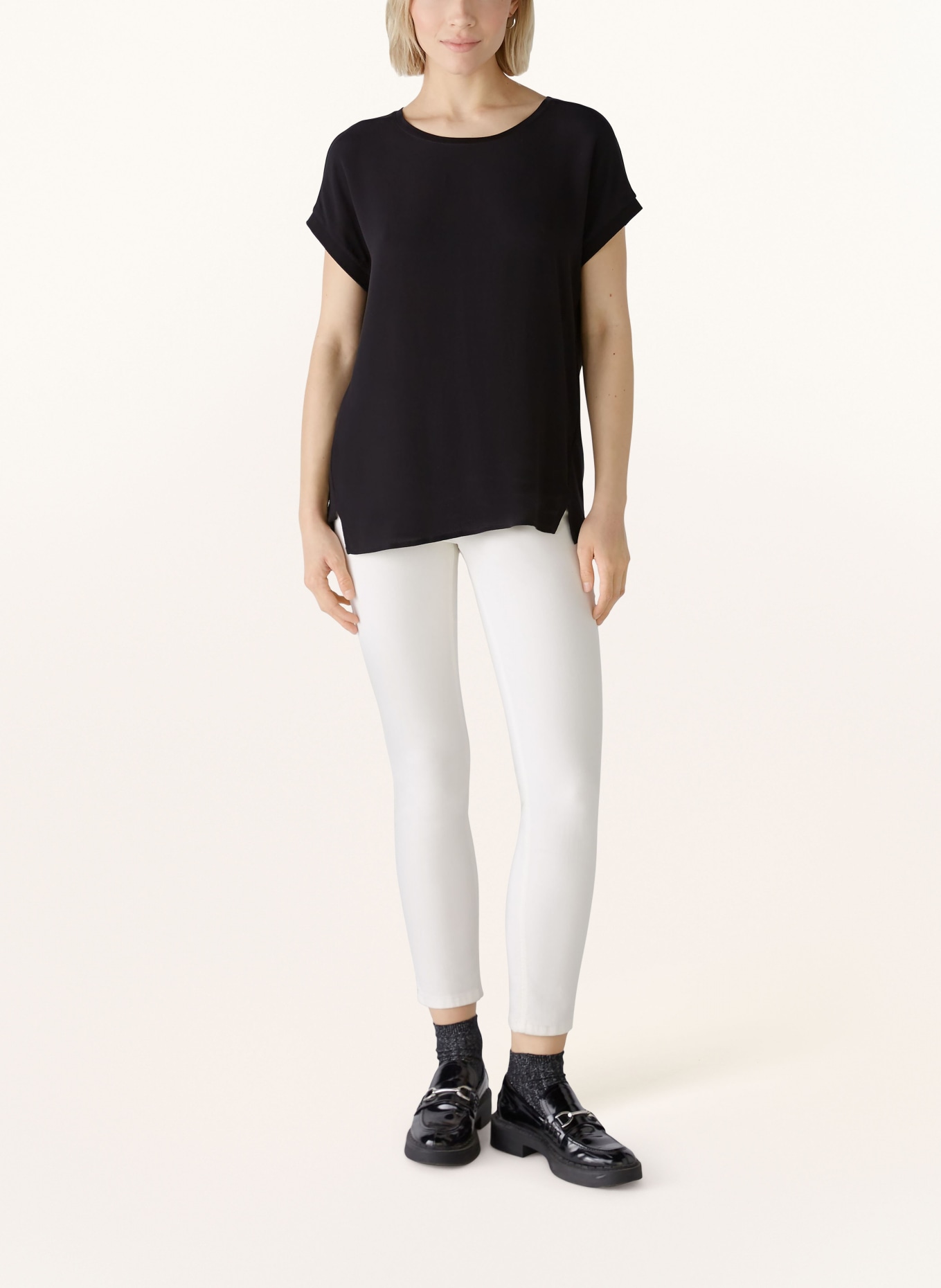 oui Blusenshirt im Materialmix: SCHWARZ