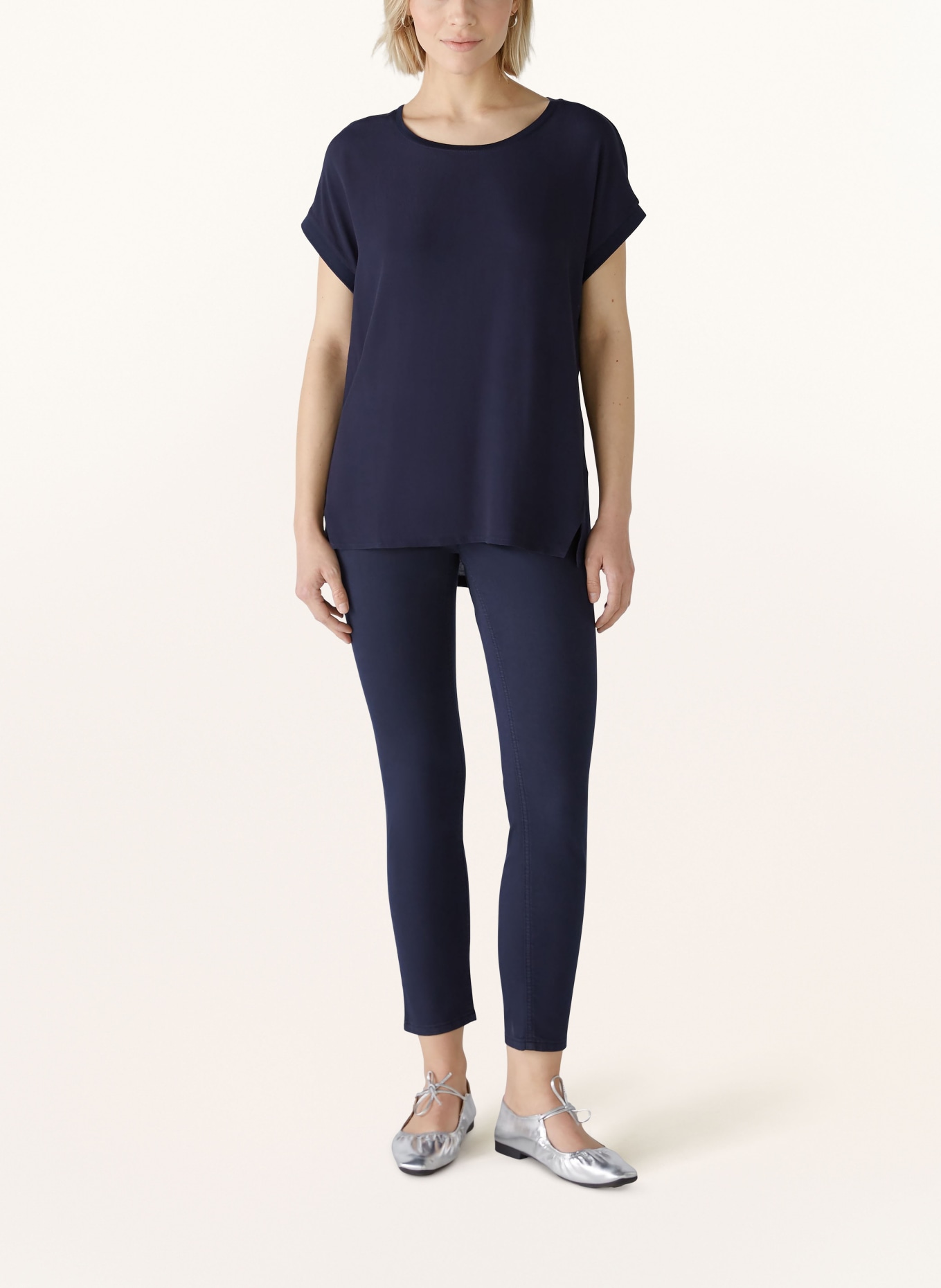 oui Blusenshirt im Materialmix: DUNKELBLAU