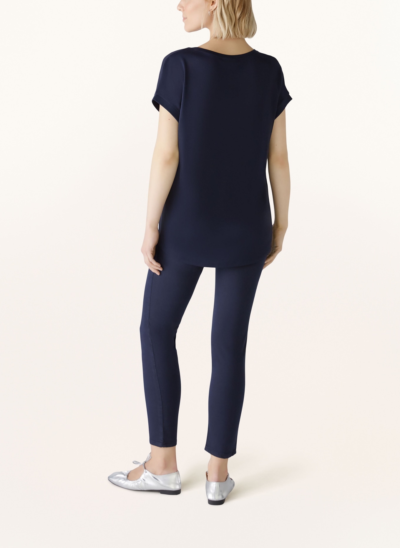oui Blusenshirt im Materialmix: DUNKELBLAU