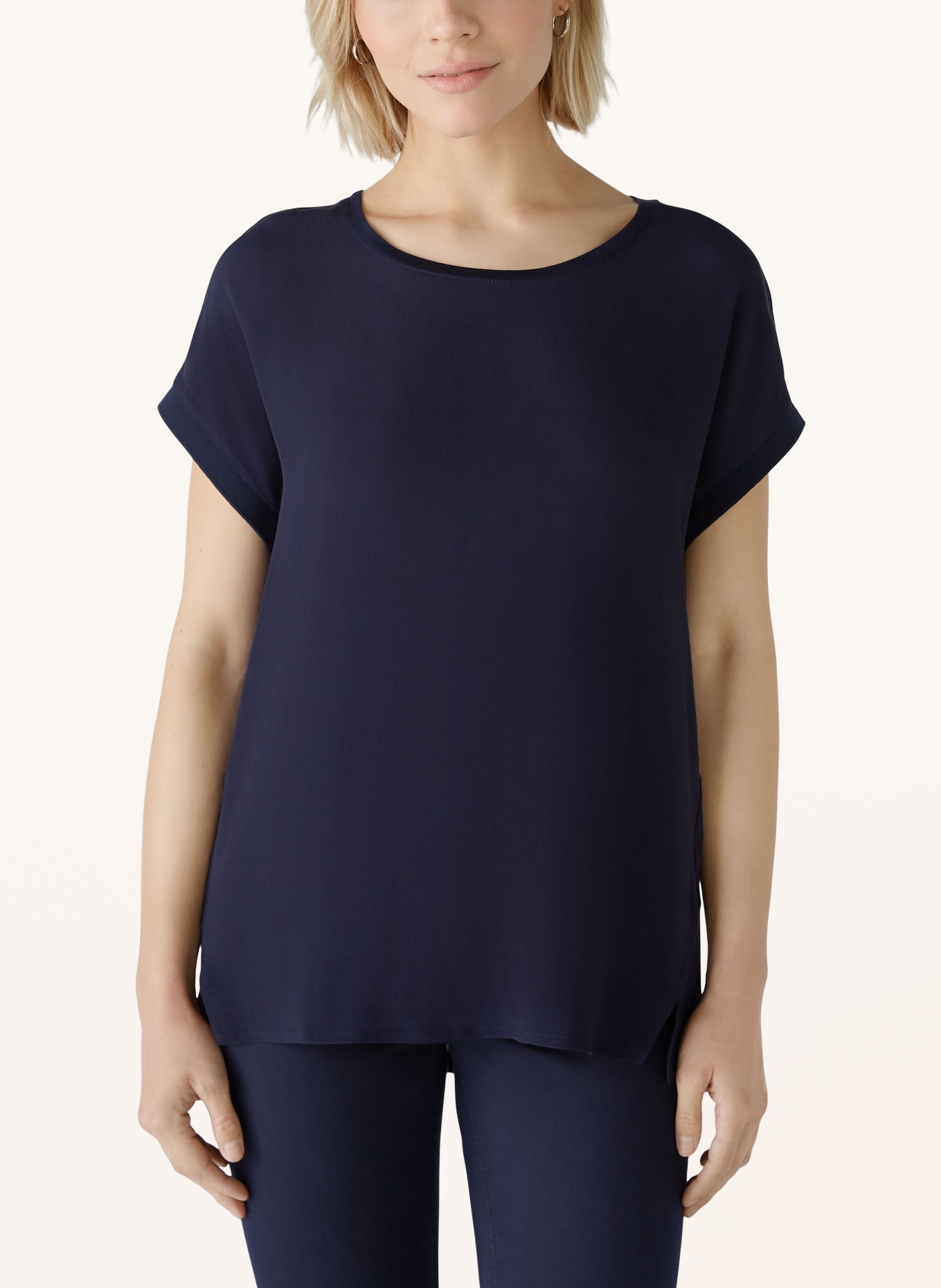 oui Blusenshirt im Materialmix: DUNKELBLAU