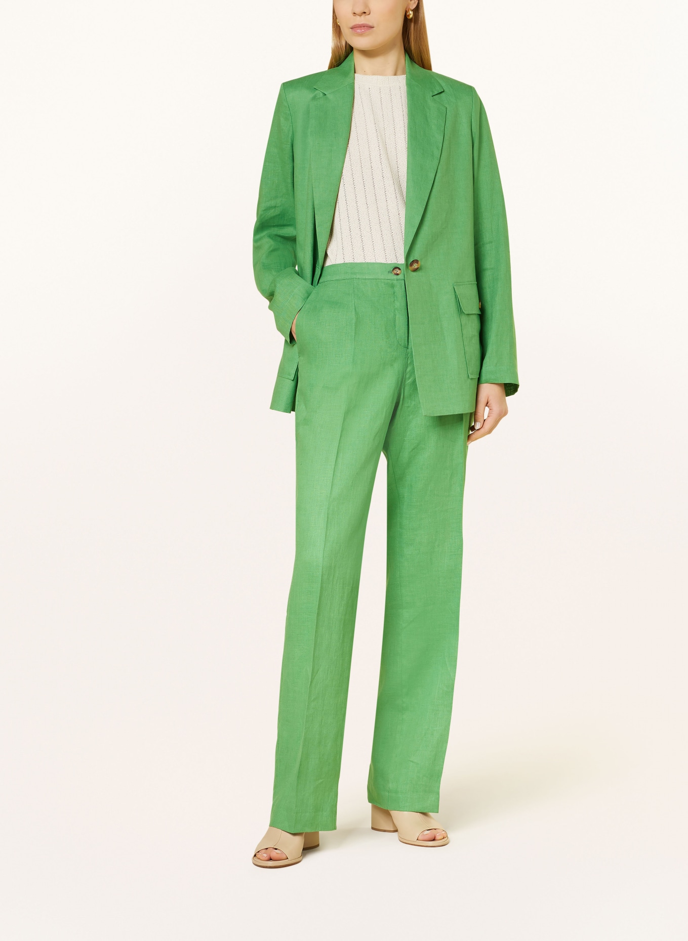 ELENA MIRO Spodnie marlena z lnu, Kolor: ZIELONY (Obrazek 2)