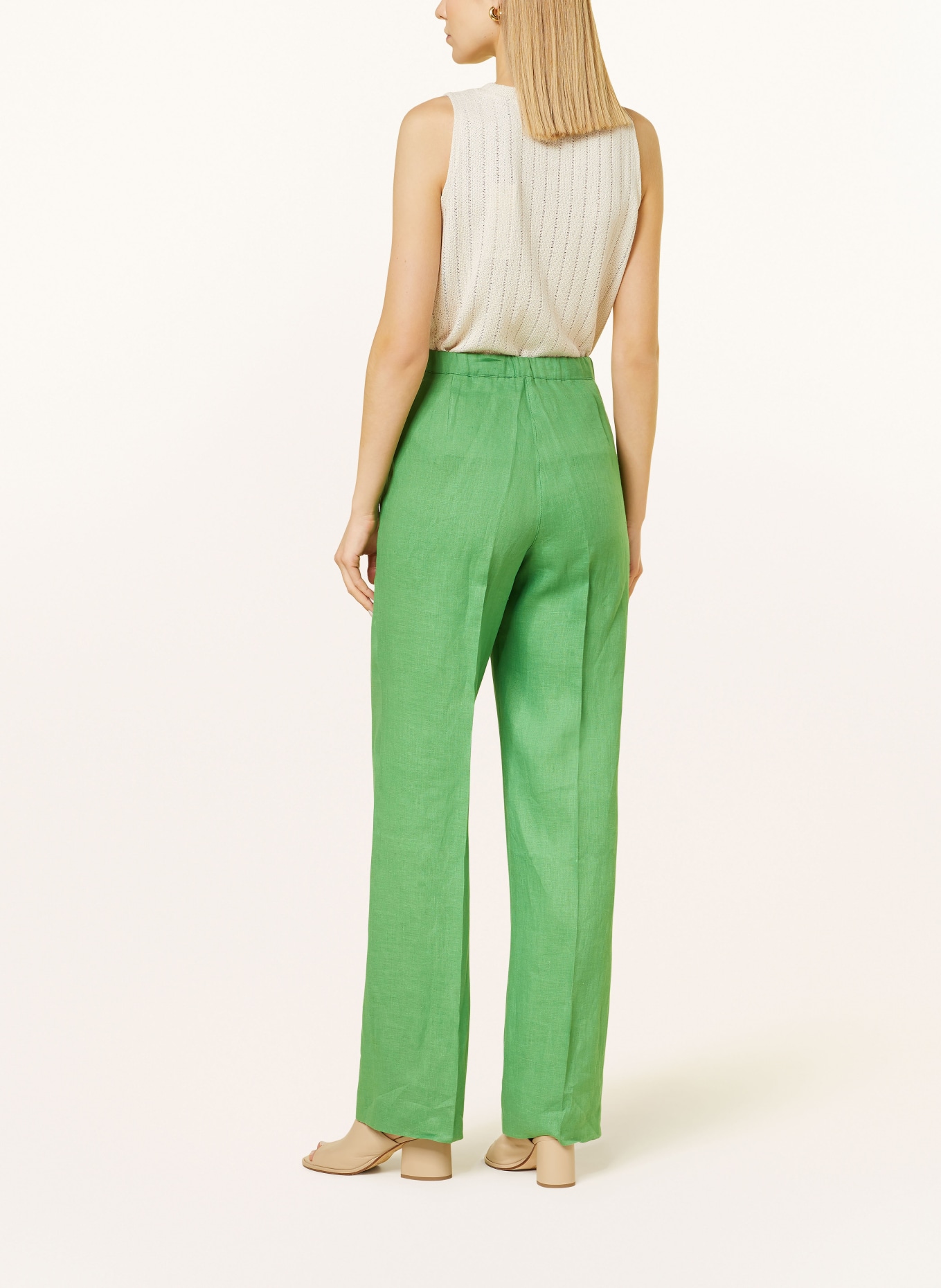 ELENA MIRO Wide leg trousers made of linen, Color: GREEN (Image 3)