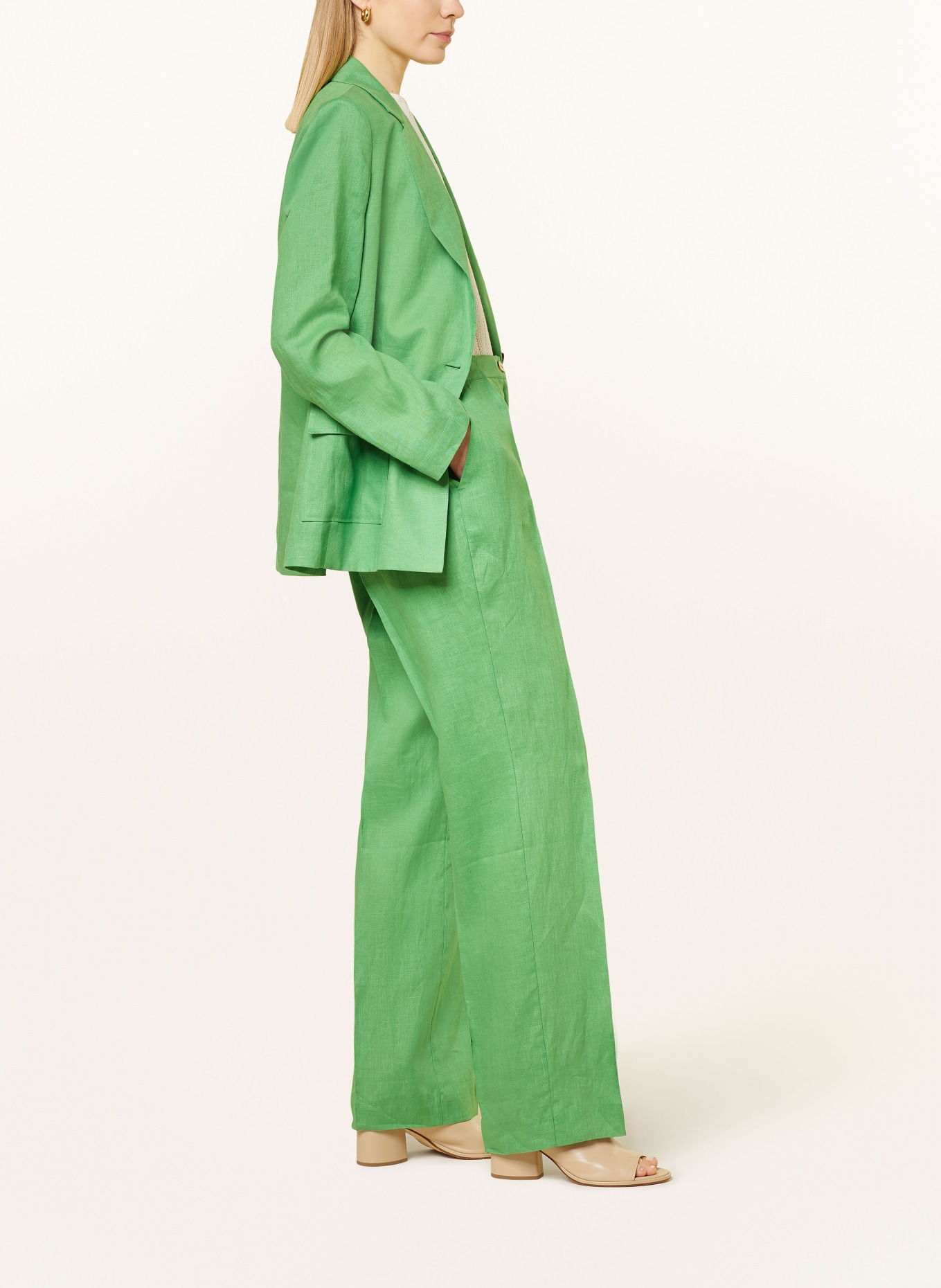 ELENA MIRO Wide leg trousers made of linen, Color: GREEN (Image 4)