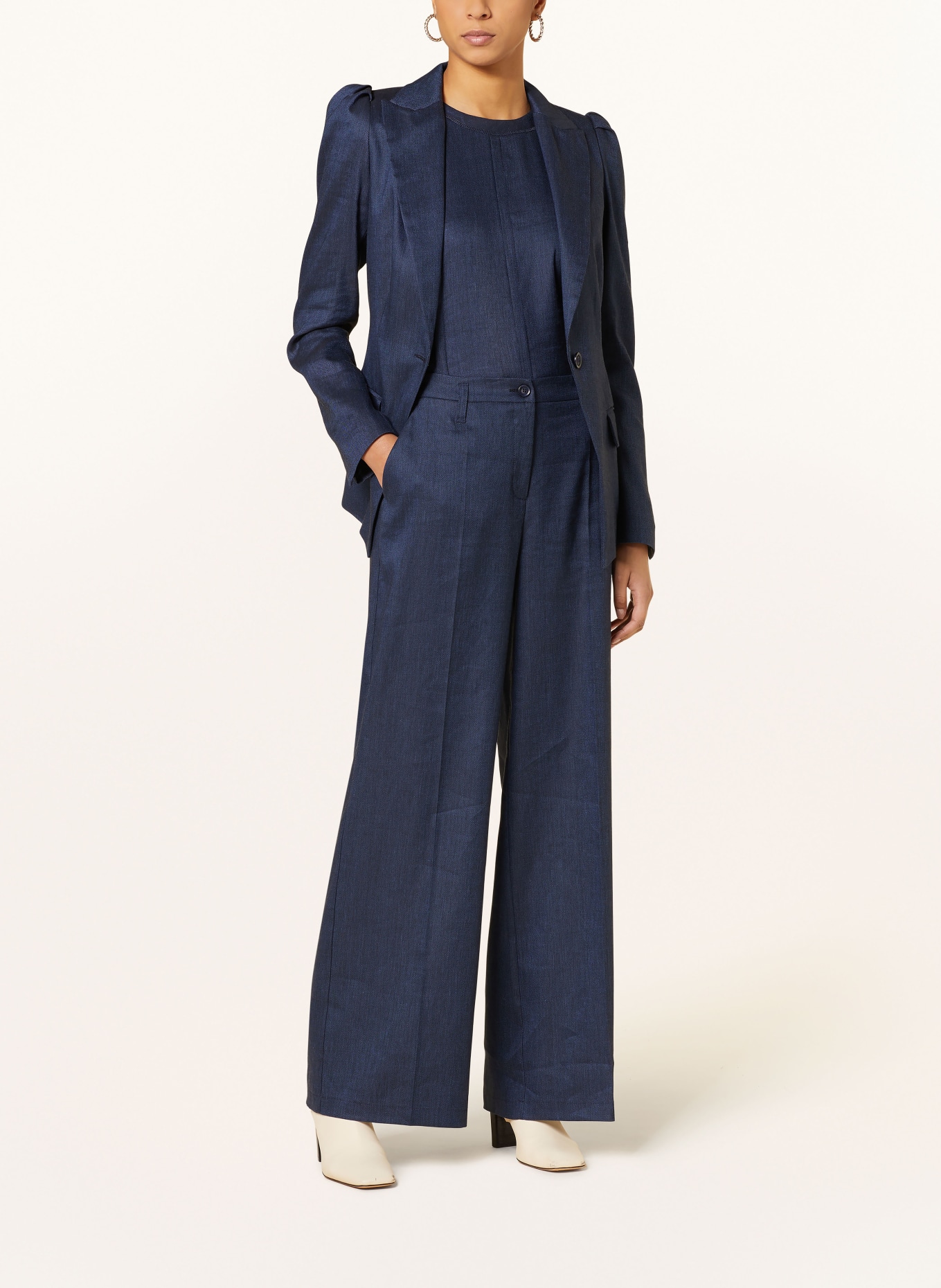 summum woman Wide leg trousers with linen, Color: BLUE (Image 2)