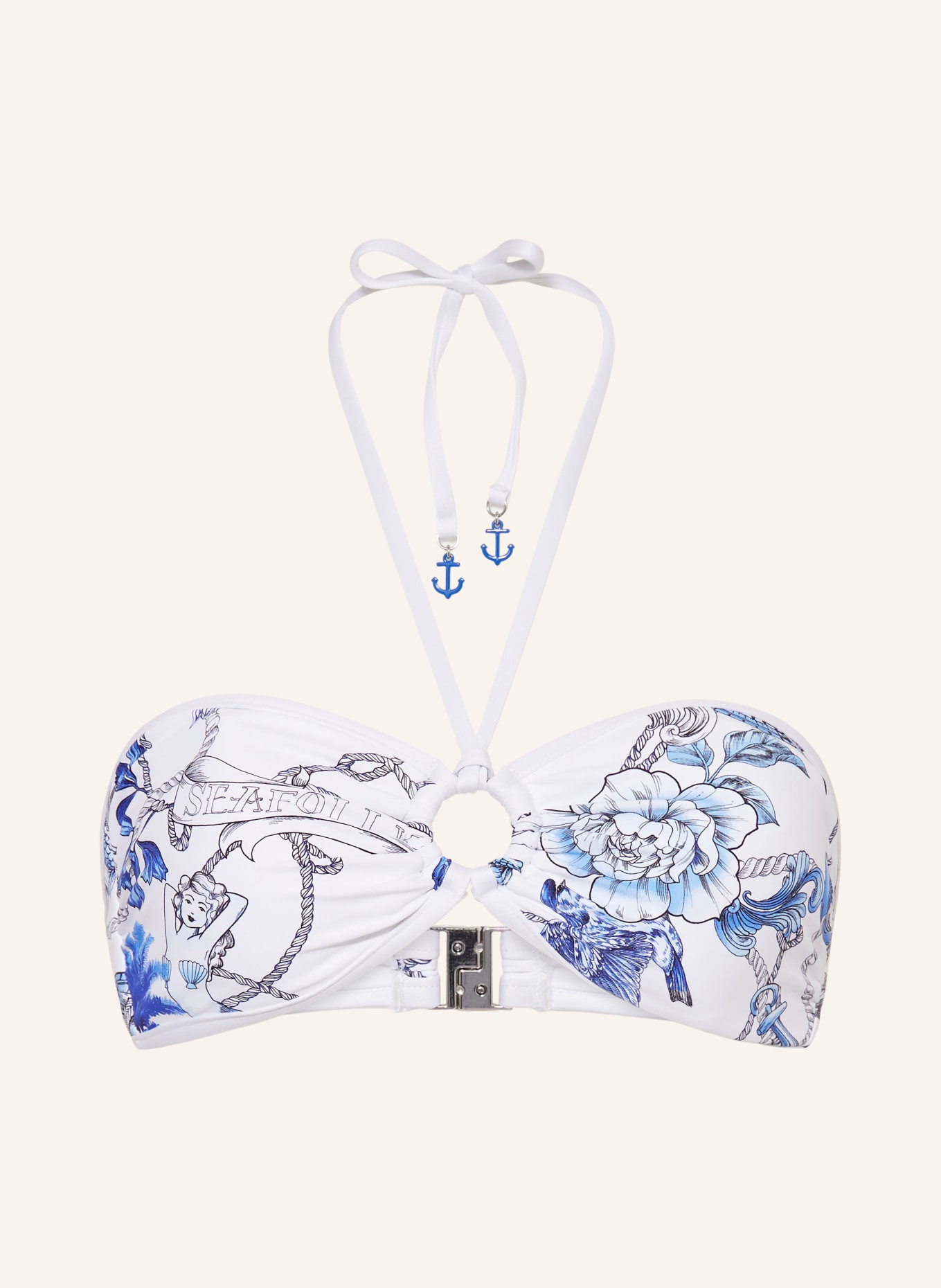 SEAFOLLY Bandeau bikini top AHOY, Color: WHITE/ LIGHT BLUE (Image 1)