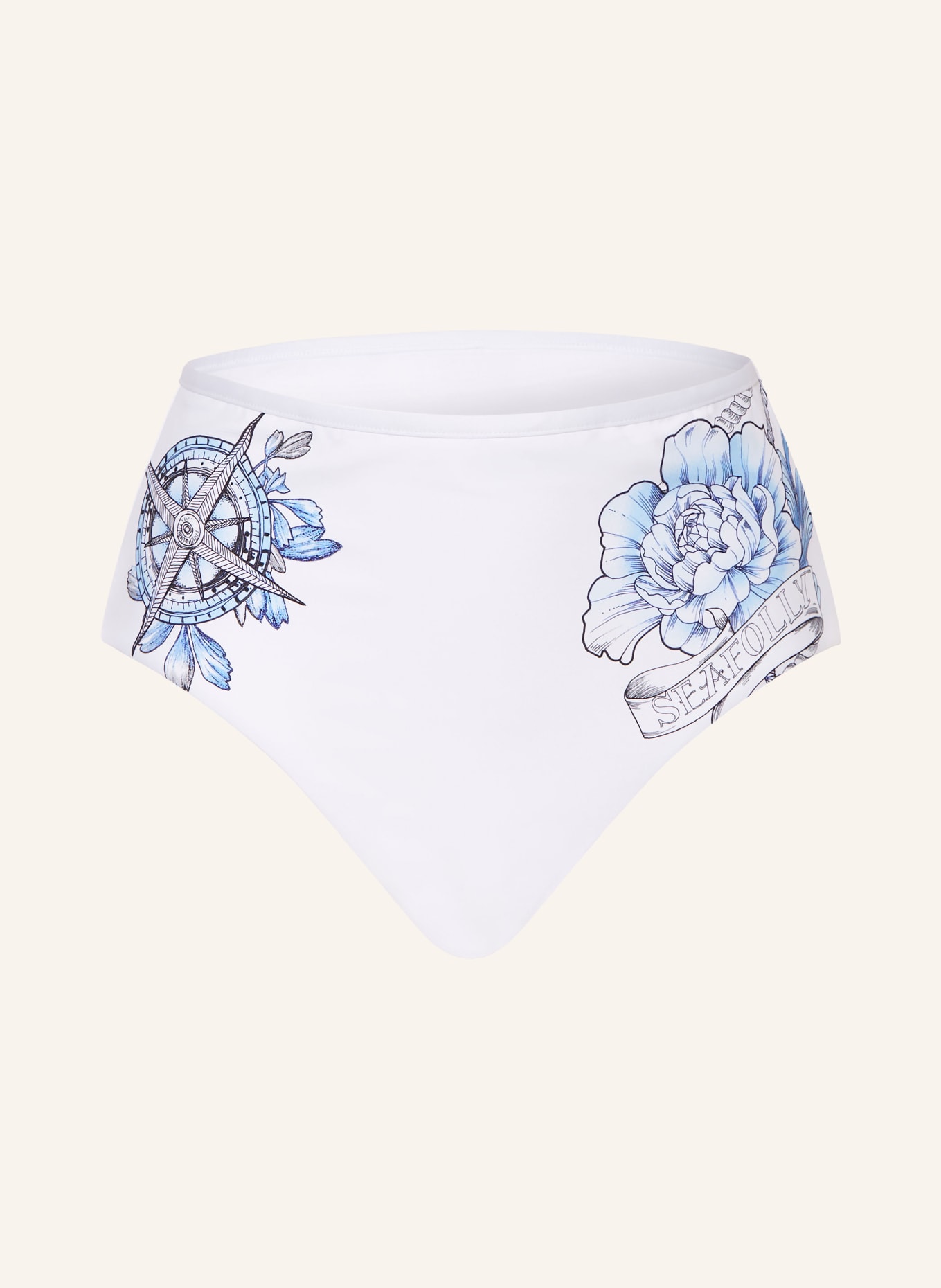 SEAFOLLY High-waist bikini bottoms AHOY, Color: WHITE/ LIGHT BLUE (Image 1)