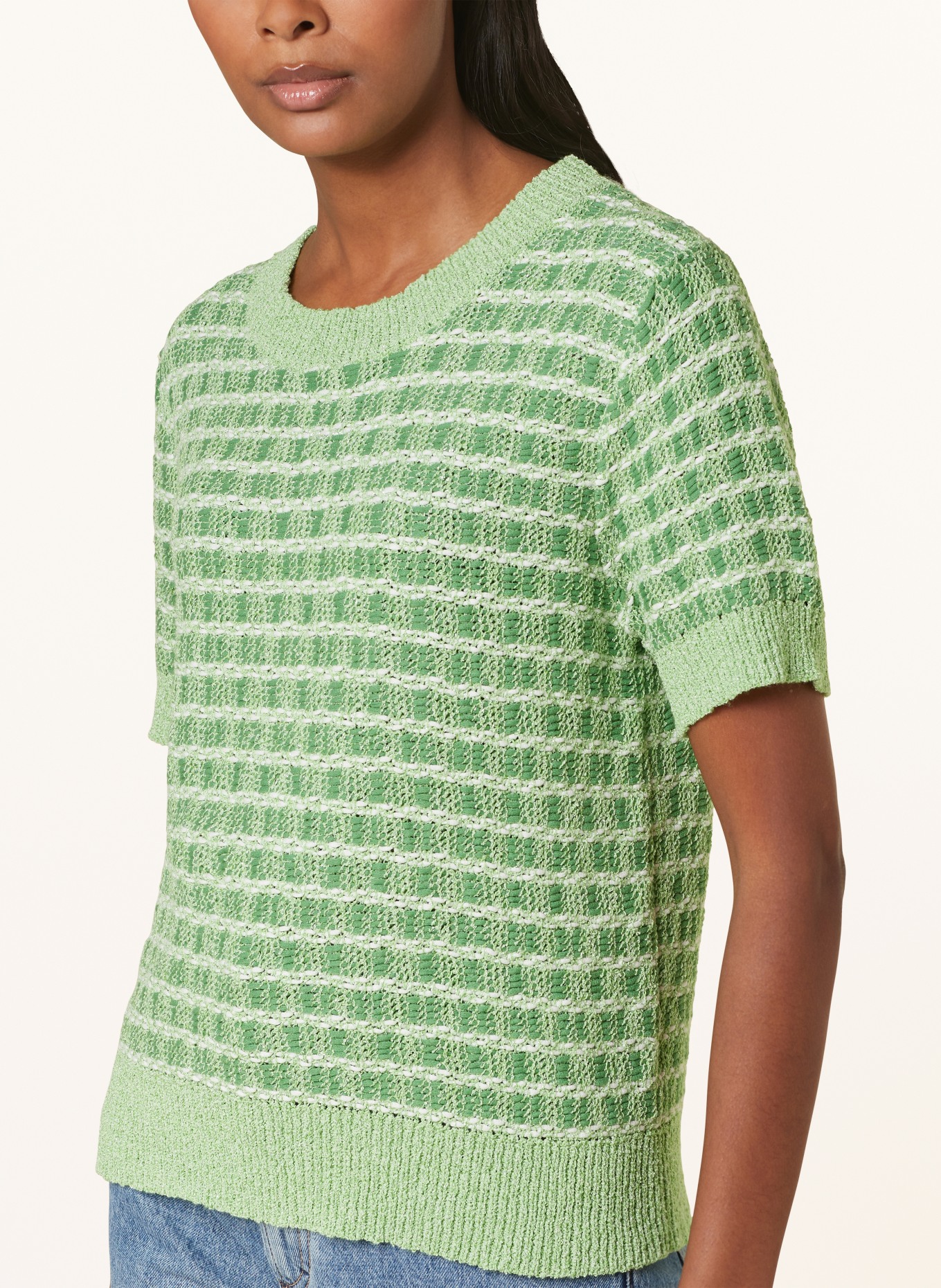 darling harbour Knit shirt with glitter thread, Color: LIGHT GREEN/ WHITE (Image 4)
