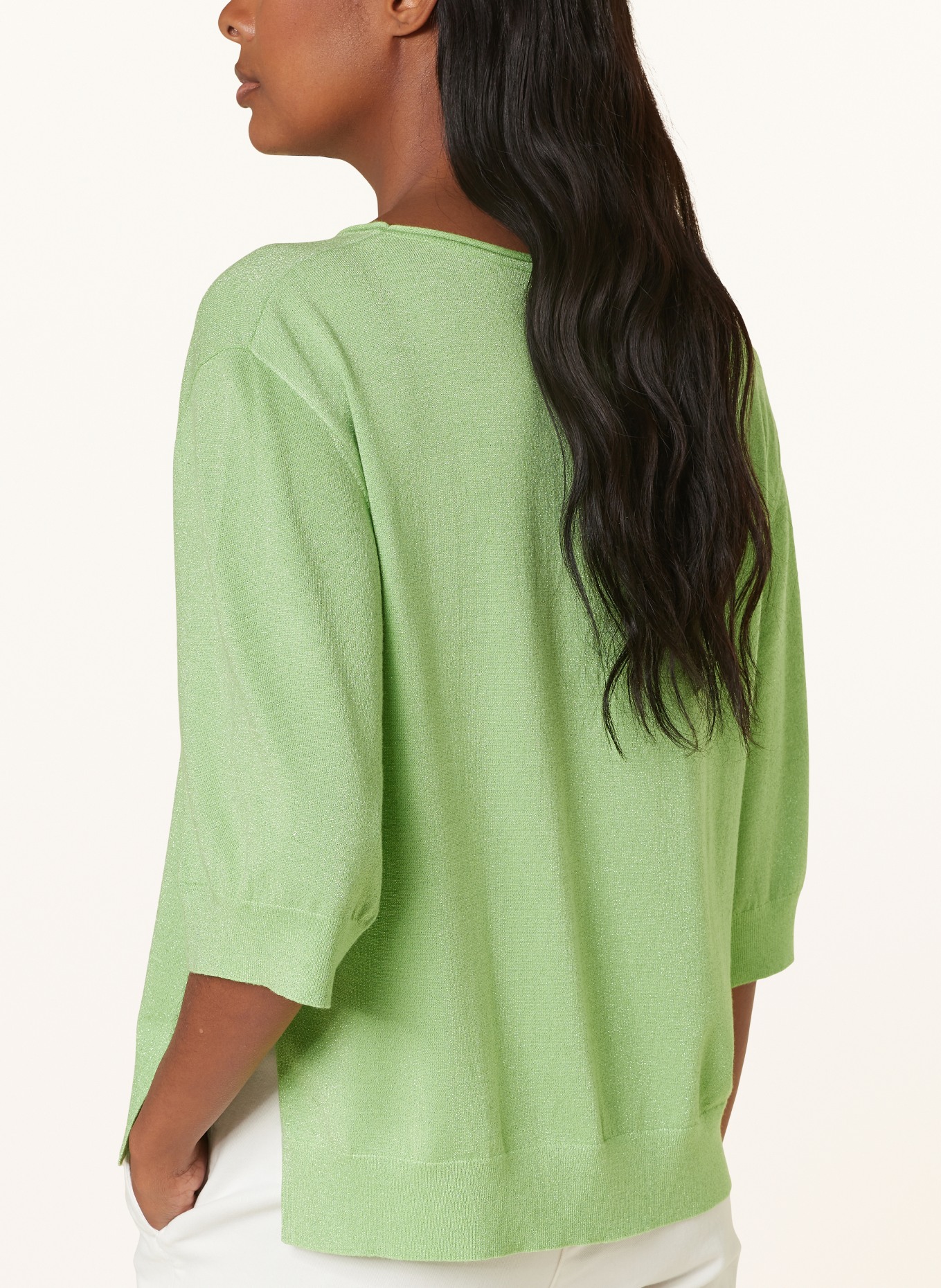 darling harbour Sweater with 3/4 sleeves and glitter thread, Color: LIGHT GREEN (Image 4)
