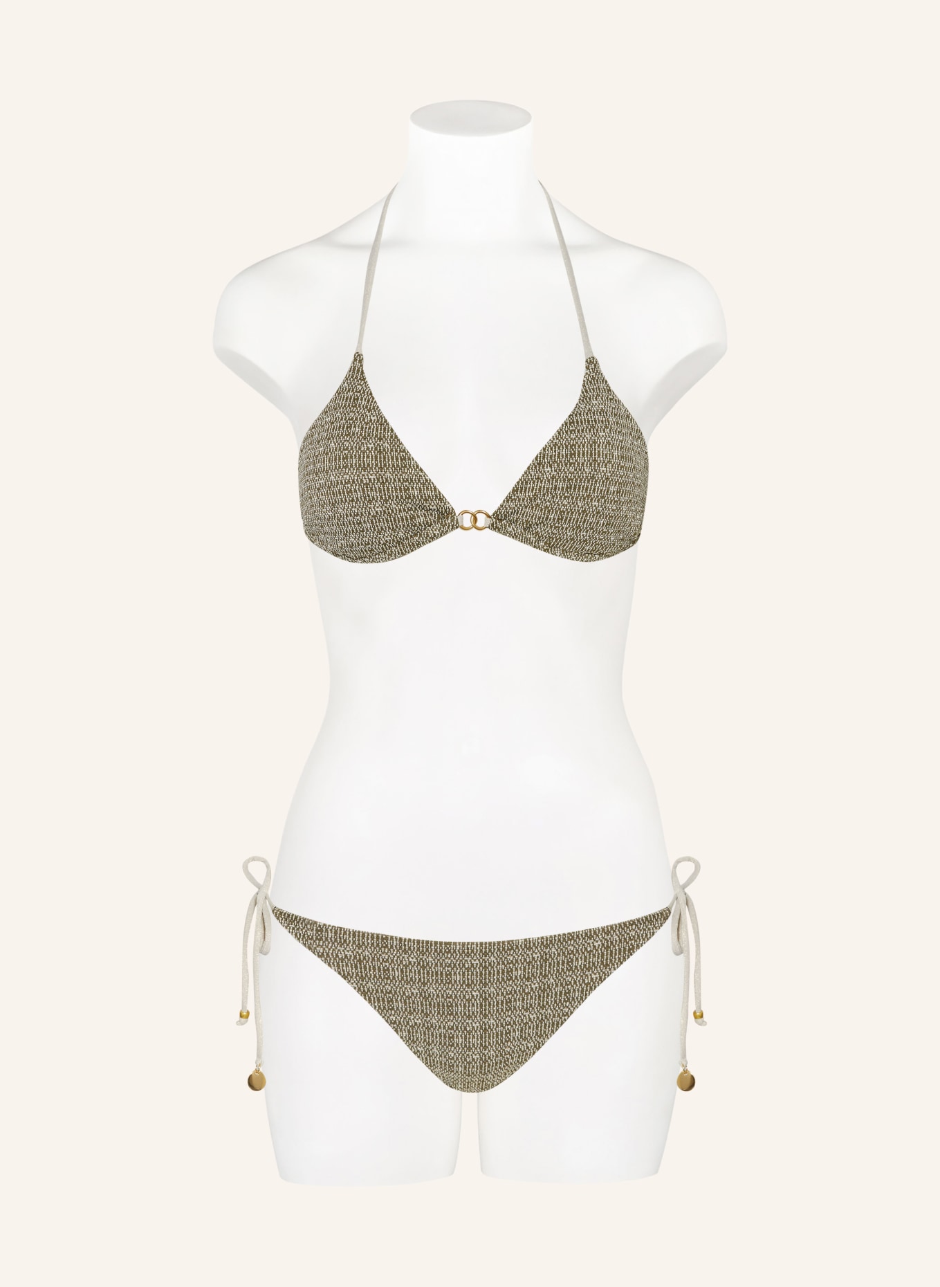 BANANA MOON COUTURE Triangle bikini bottoms KANDARO TOSCA with glitter thread, Color: KHAKI (Image 2)