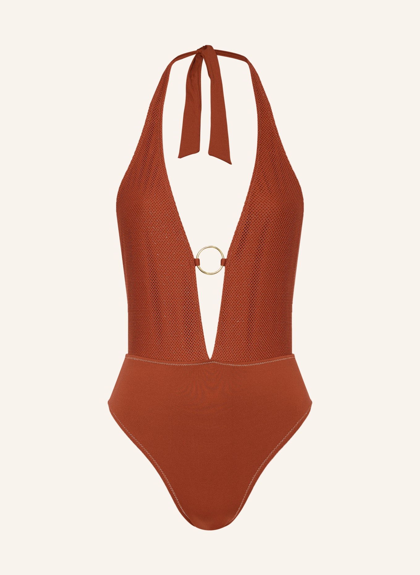 BANANA MOON COUTURE Halter neck swimsuit SUNCRES CAITITU with glitter thread, Color: BROWN (Image 1)