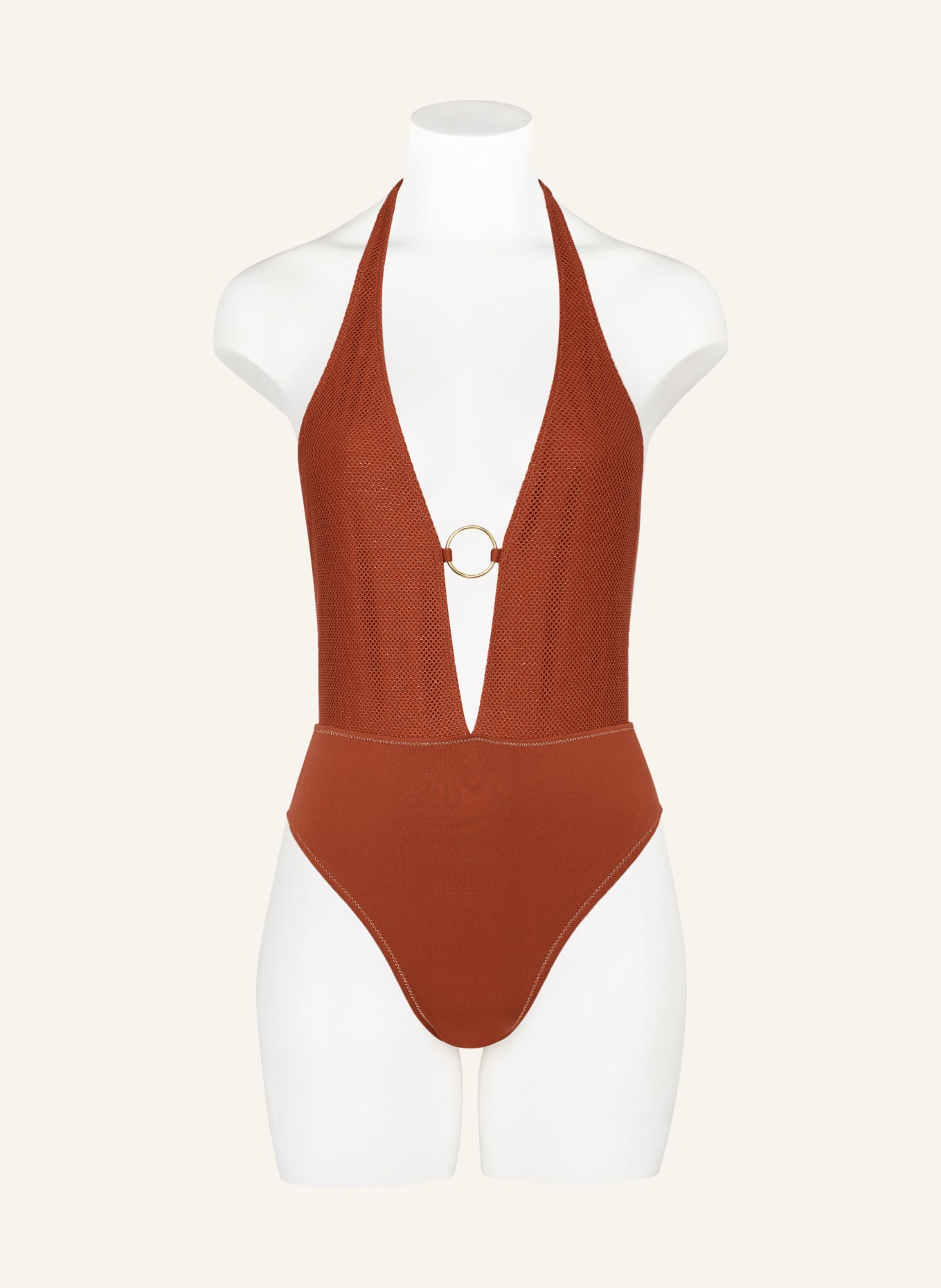 BANANA MOON COUTURE Halter neck swimsuit SUNCRES CAITITU with glitter thread, Color: BROWN (Image 2)