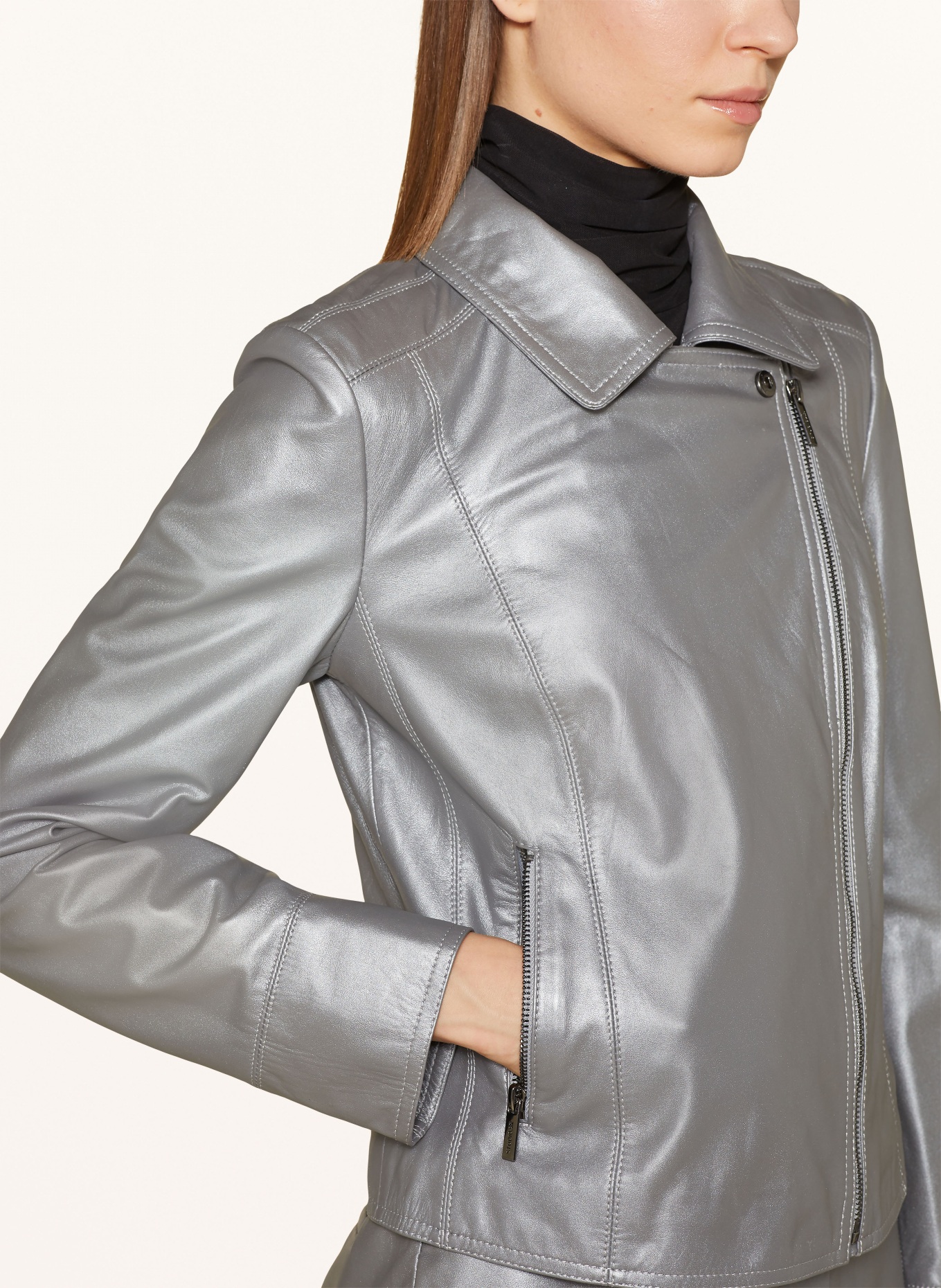 STUDIO AR Leather jacket LOVATO, Color: SILVER (Image 4)