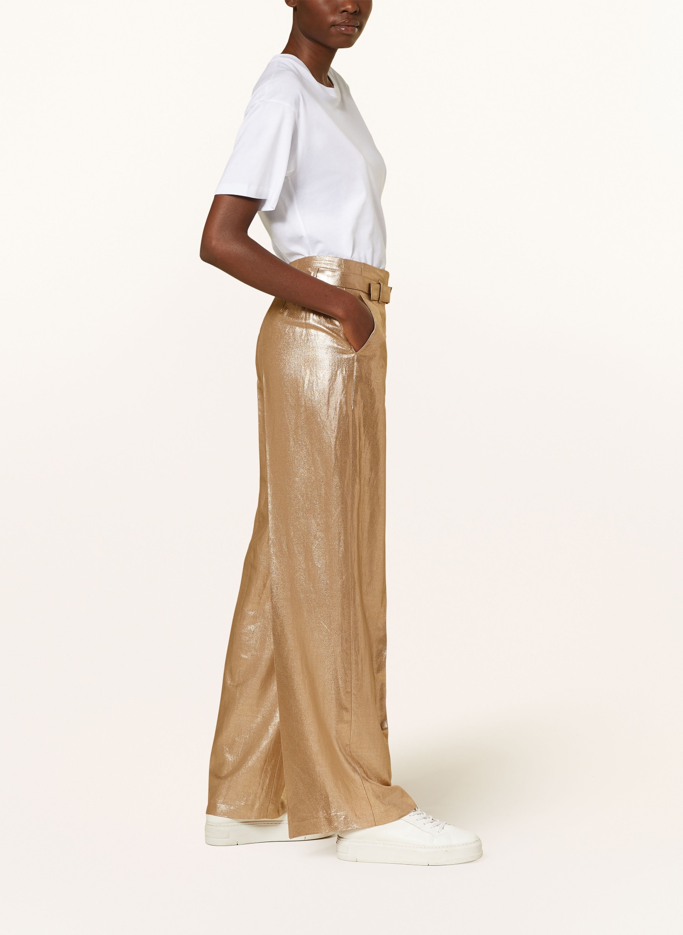 RAFFAELLO ROSSI Wide leg trousers ANAIS with linen, Color: GOLD (Image 4)
