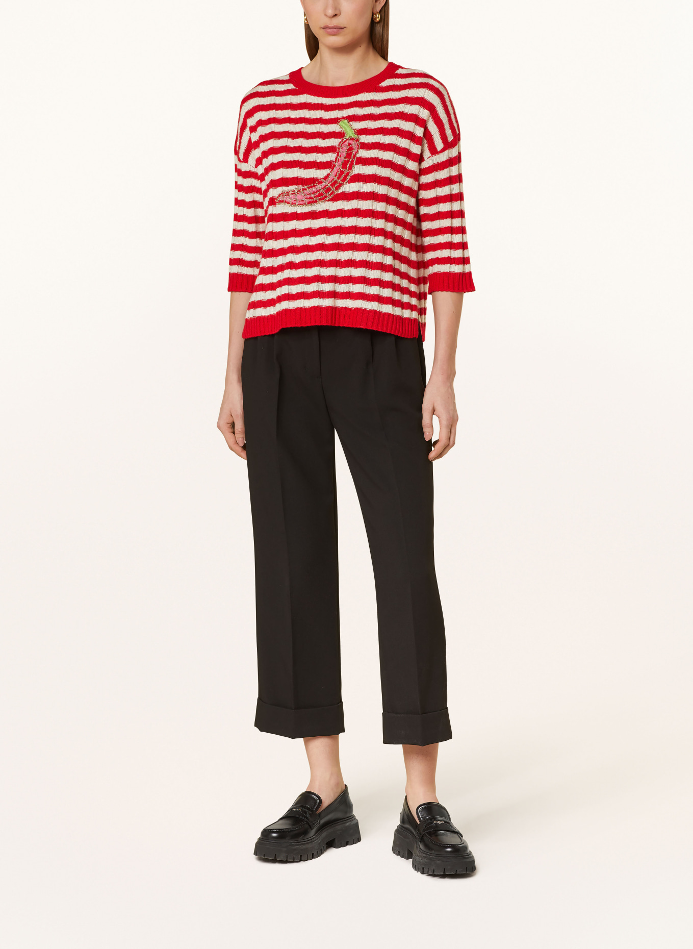 oui Knit shirt with glitter thread, Color: RED/ CREAM/ PINK (Image 2)