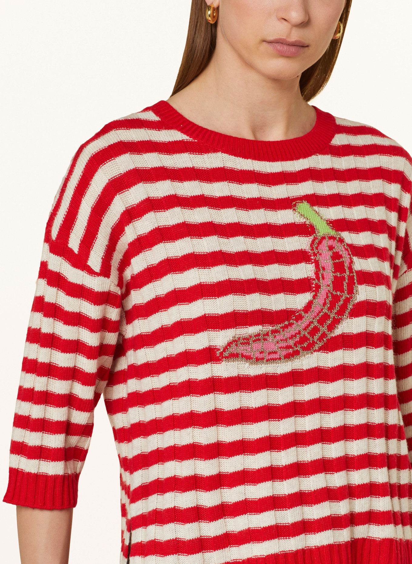 oui Knit shirt with glitter thread, Color: RED/ CREAM/ PINK (Image 4)