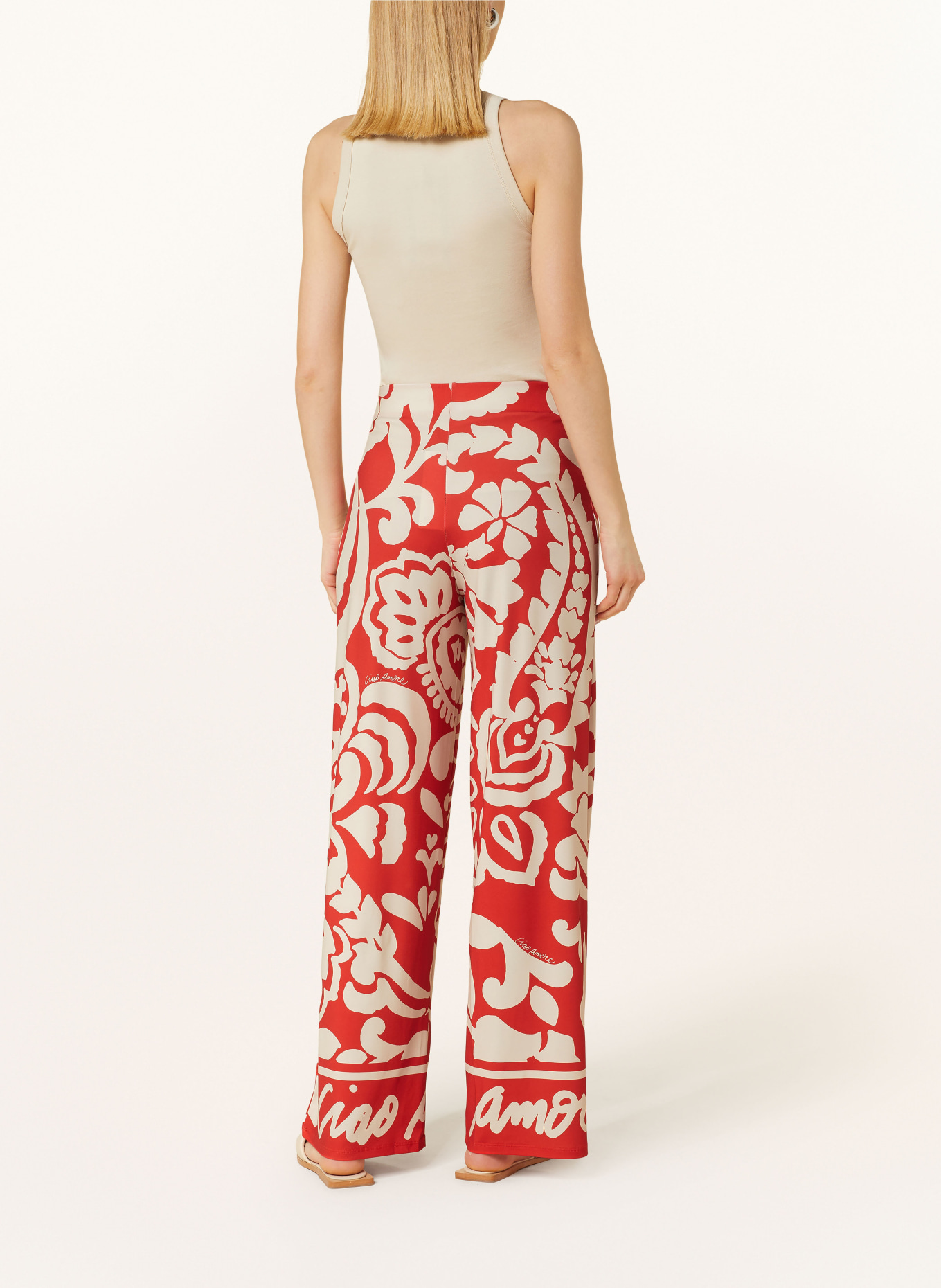 oui Wide leg trousers, Color: RED/ CREAM (Image 3)