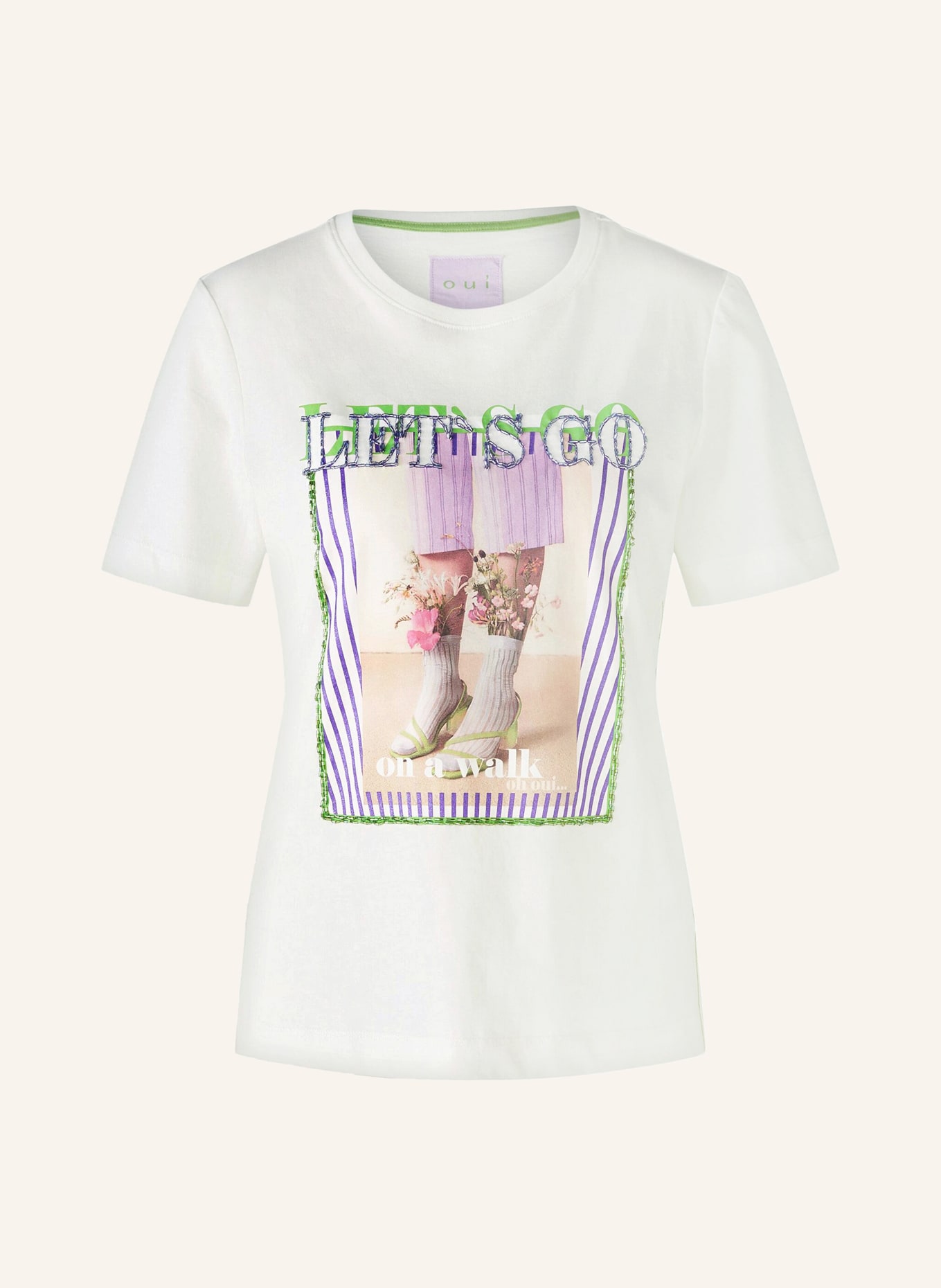 oui T-shirt z ozdobnymi perełkami, Kolor: BIAŁY (Obrazek 1)