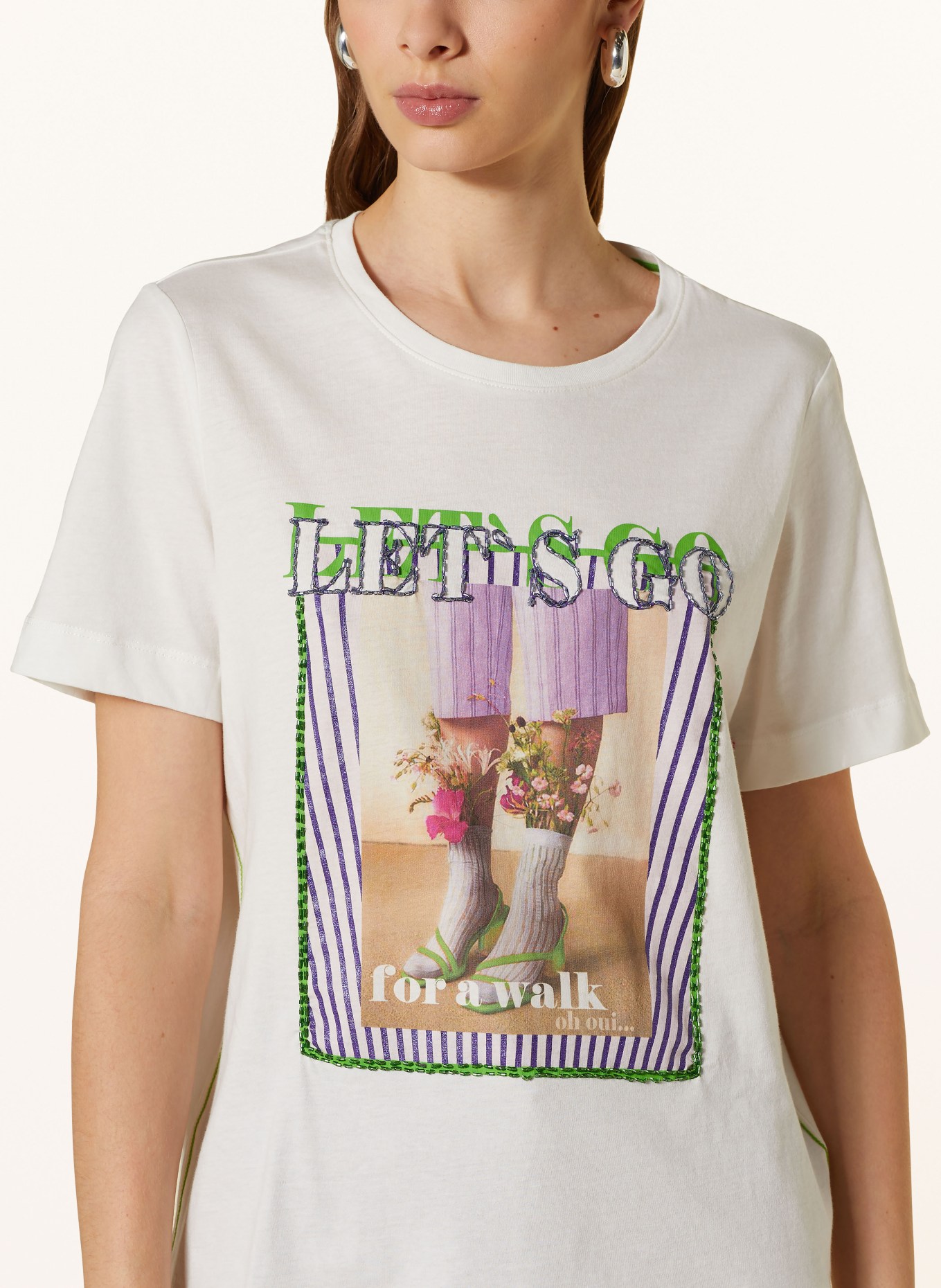 oui T-shirt z ozdobnymi perełkami, Kolor: BIAŁY (Obrazek 4)